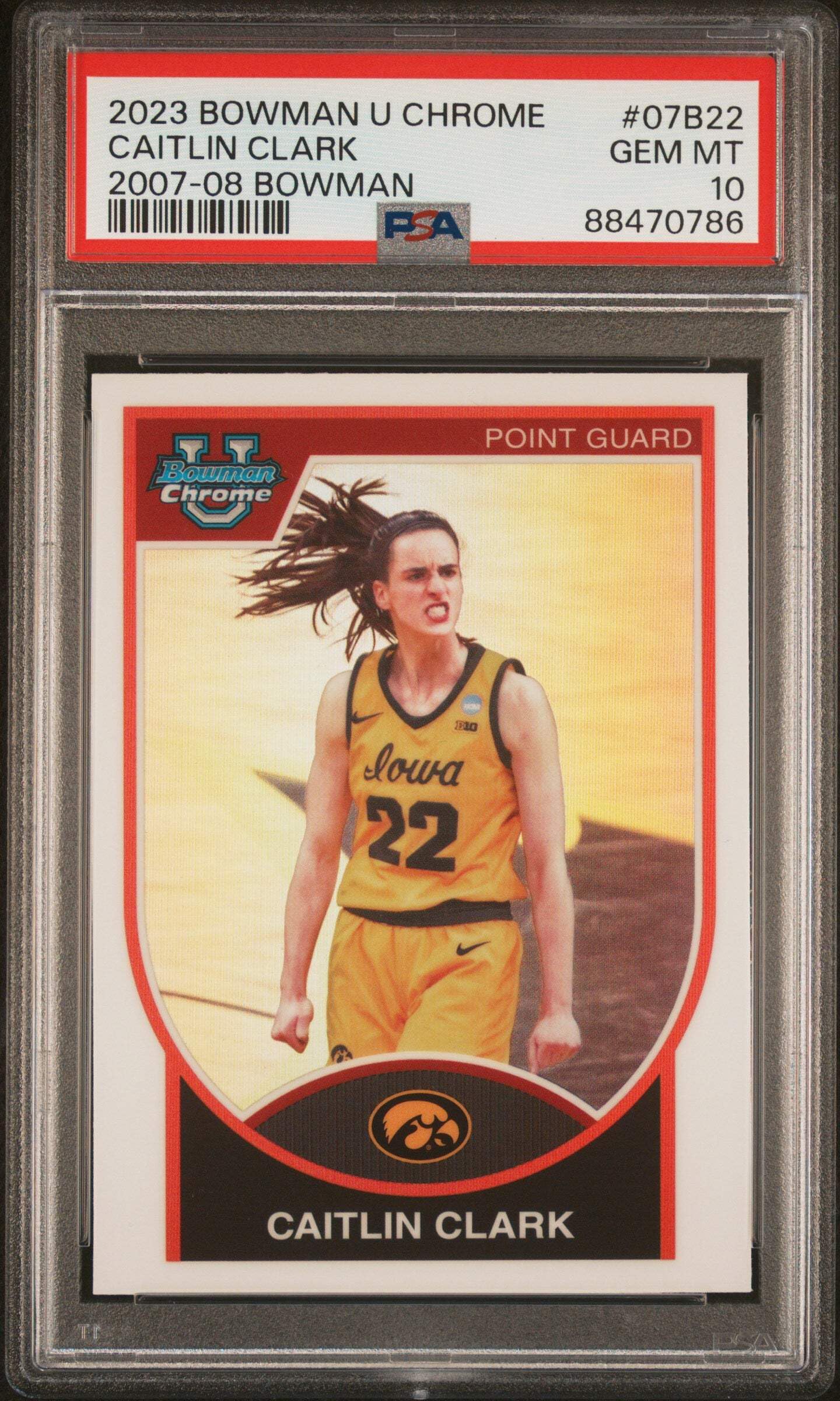 Graded 2023 Topps Bowman U Chrome Caitlin Clark #07B22 2007 Bowman Rookie RC Basketball Card PSA 10 Gem Mint