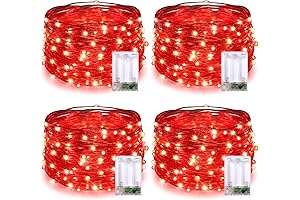 JMEXSUSS Halloween Red String Lights, 4 Packs of 50 LED Battery Operated...