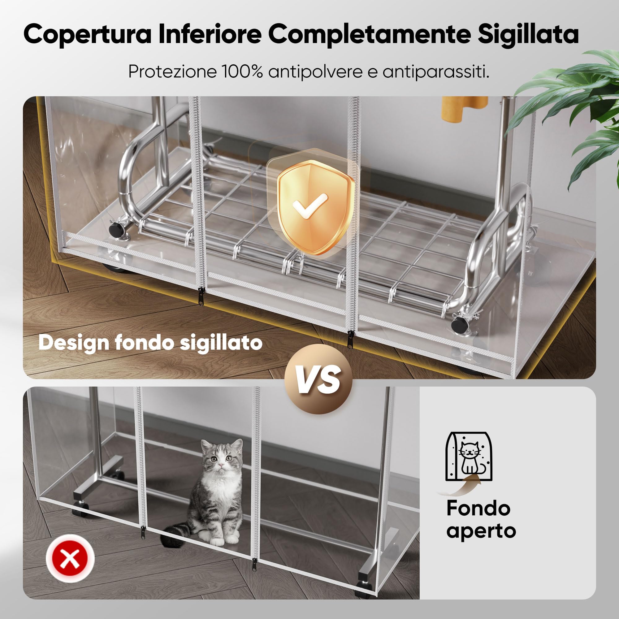 HOKEEPER Appendiabiti da Terra Resistente con Copertura Antipolvere, Barra Estensibile e Altezza Regolabile con Ruote Bloccabili, Salvaspazio per Camera da Letto, Appartamento Piccolo, Lavandería | Terra Resistente 204kg, con Ruote Bloccabili, Salvaspazio