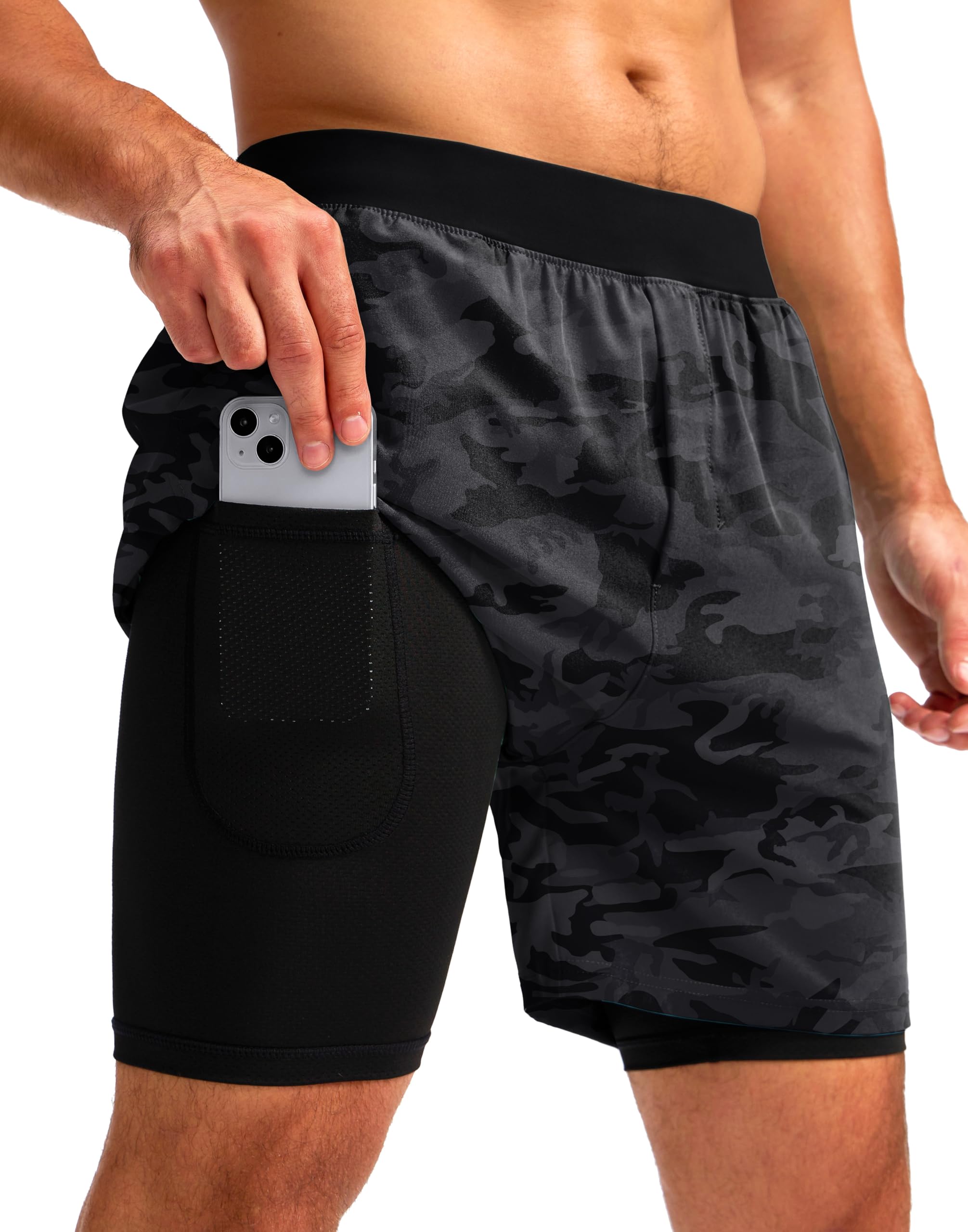 Soothfeel Men's 2 in 1 Running Shorts with 4 Pockets 5 Inch Quick Dry Gym Active Workout Athletic Shorts for Men with Liner