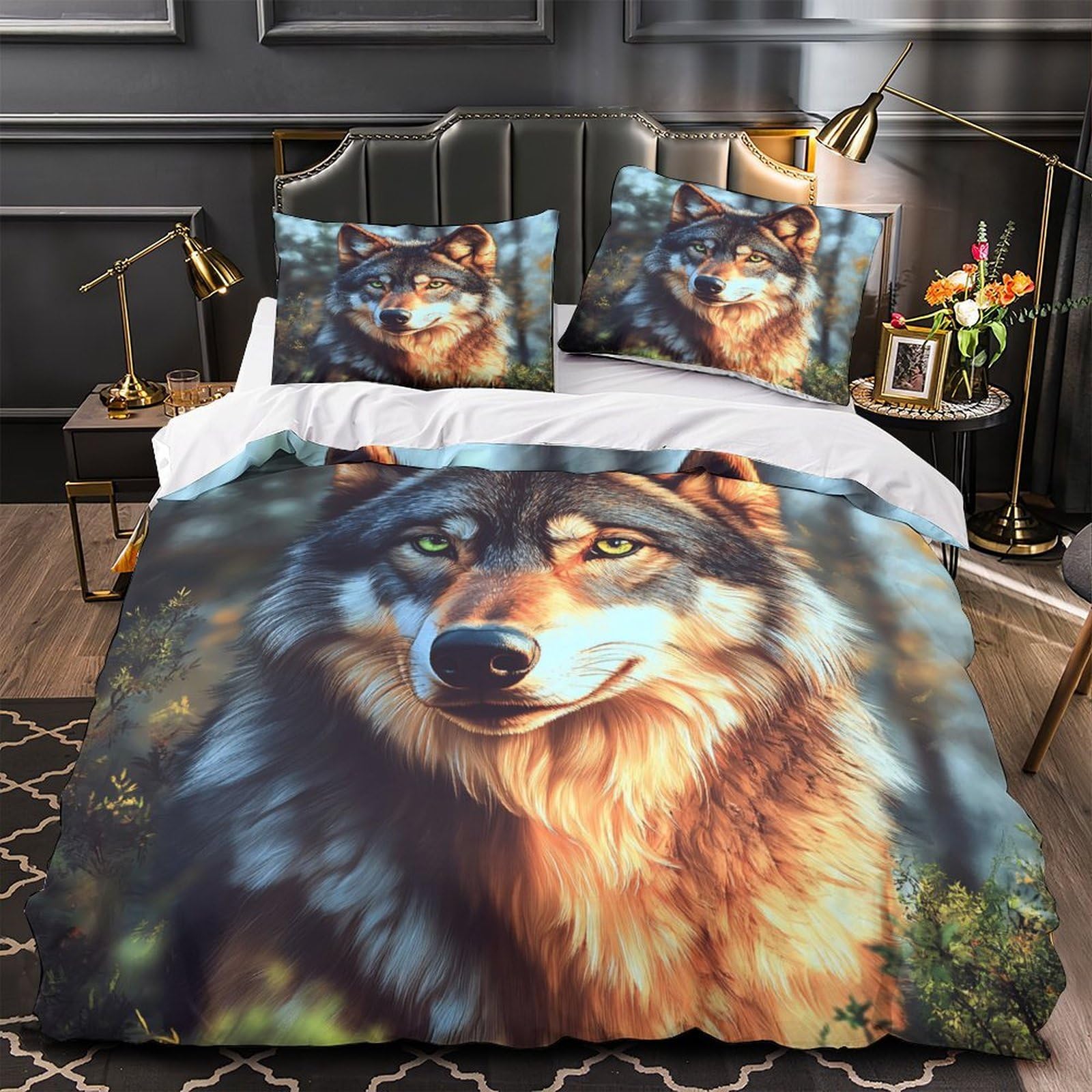 Wolf Portrait Comforter Cover 3D Design Printed Luxury 3 Piece Bedding Set Zipper Wild Animal Quilt Cover Super Soft All Season for Kids Teens Adults Women Youth Teenagers Super king（260x220cm）
