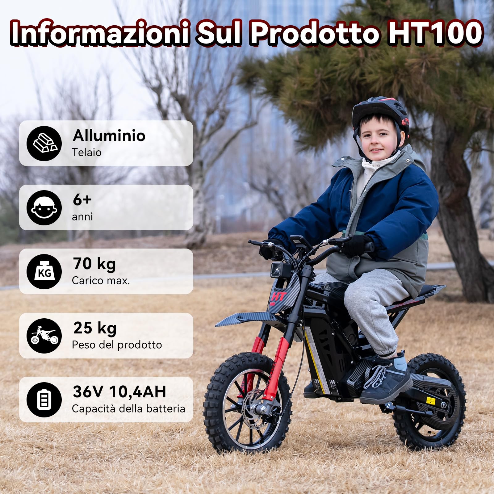 HITWAY Moto elettrica per bambini, 36 V 10,4 Ah, altoparlante Bluetooth, 10/15/25 km/h, fino a 45 km di autonomia, pneumatici gonfiabili da 10 pollici, doppia sospensione, per bambini dai 6 anni in su