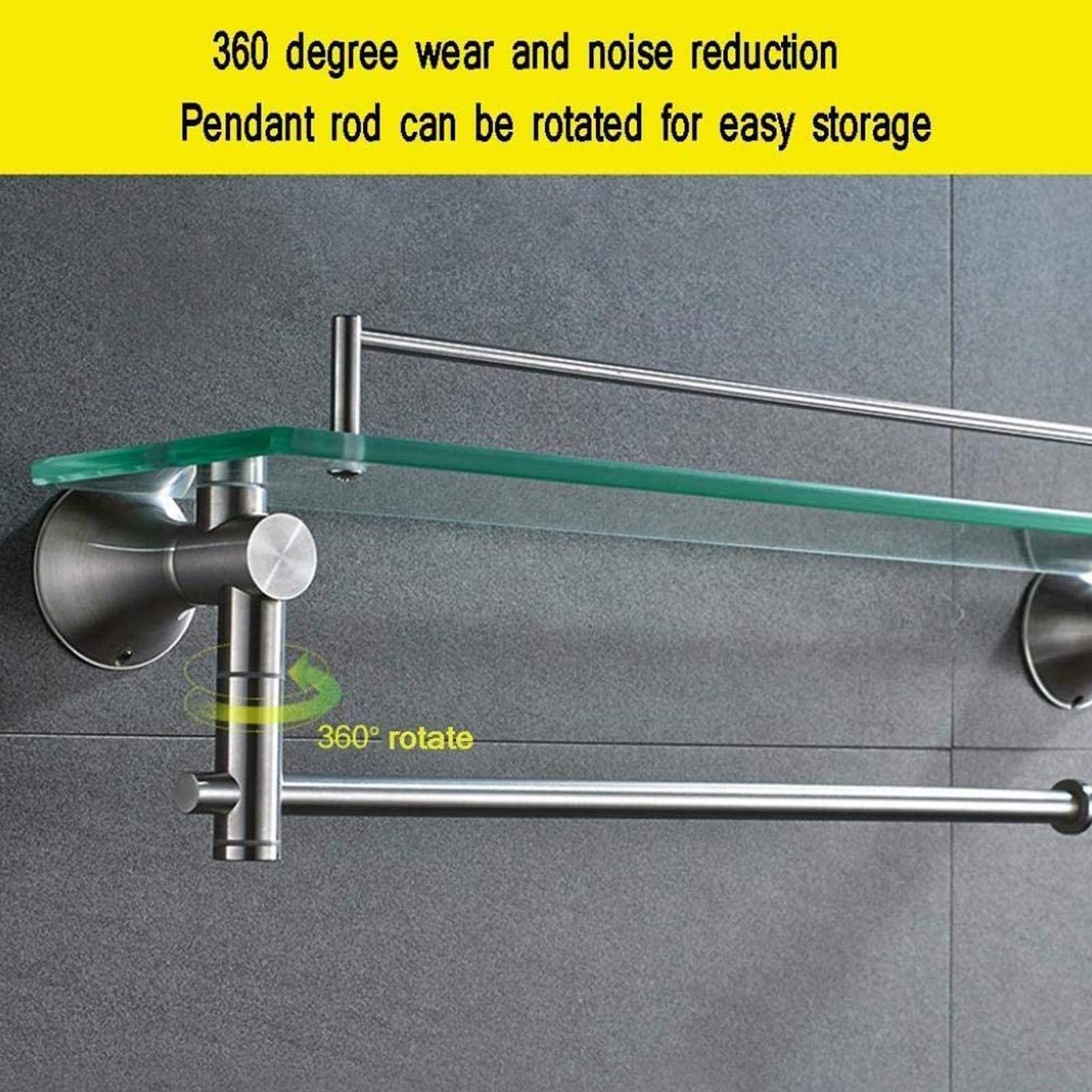 Mensola da bagno in vetro 304 in acciaio inox da parete per bagno, scaffale per cosmetici, telaio singolo con barra portasciugamani rotante