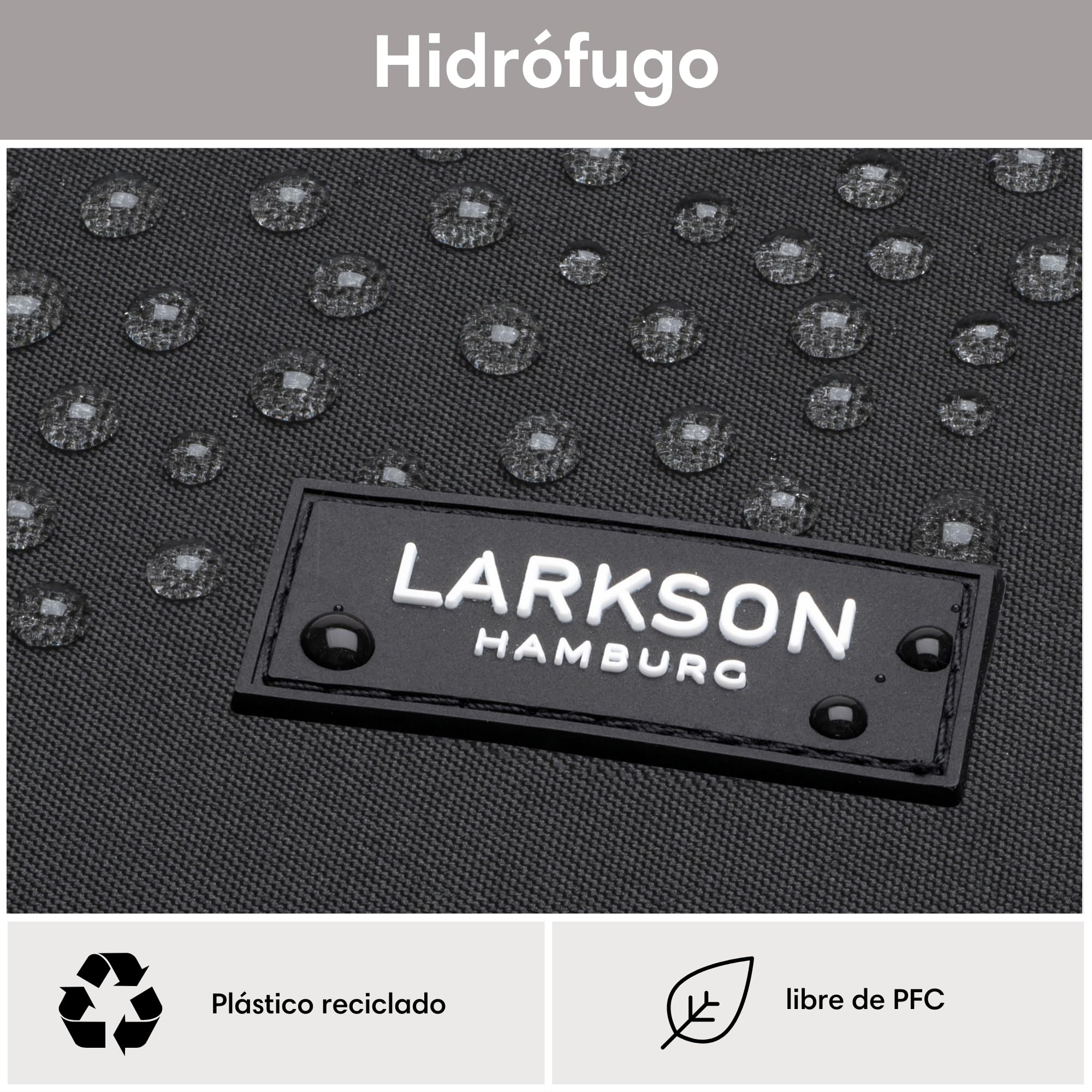 LARKSON Mochila Enrollable Hombre & Mujer Negro - No 2 - Macuto para Viaje, Uni, Trabajo - de Botellas Pet Recicladas - Bolso para Portátil 16 Pulgadas - Impermeable