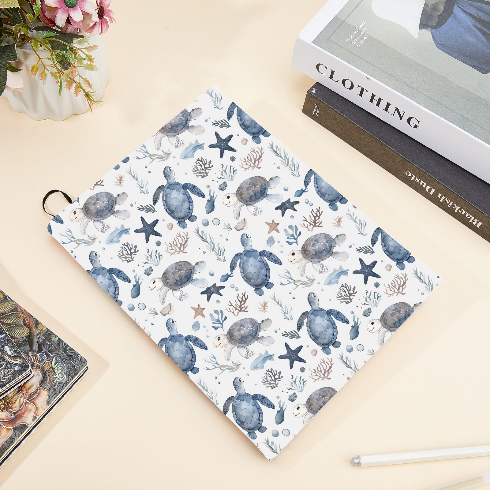 CRASPIRE Copertina per Libri Elasticizzata A Forma di Tartaruga Animale Marino Lavabile Riutilizzabile Grande in Nylon Adatta per Libri con Copertina Rigida da 9 x 11 Pollice per Studenti in Classe