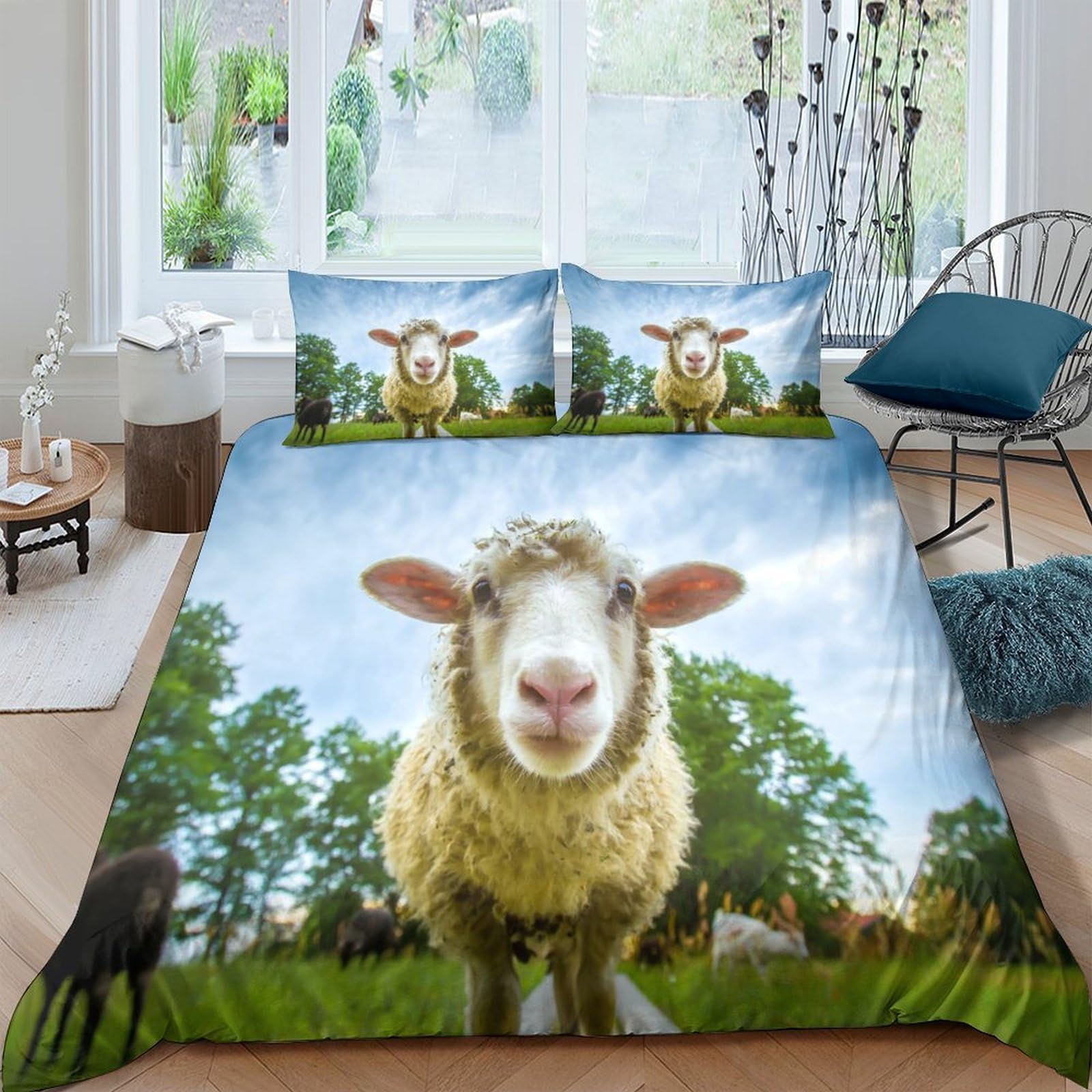 Ctjqhvkz Style-6 3D Printed Cute Sheep Fitted Sheet Microfiber Soft Green Pasture Mattress Cover For Bedroom Dorm Room Decor Single（135X200cm）