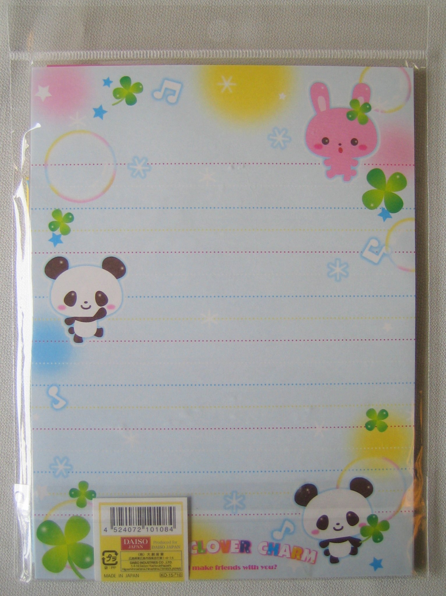 "Happy Clover Charm" Japanese Panda Writing Stationery Set