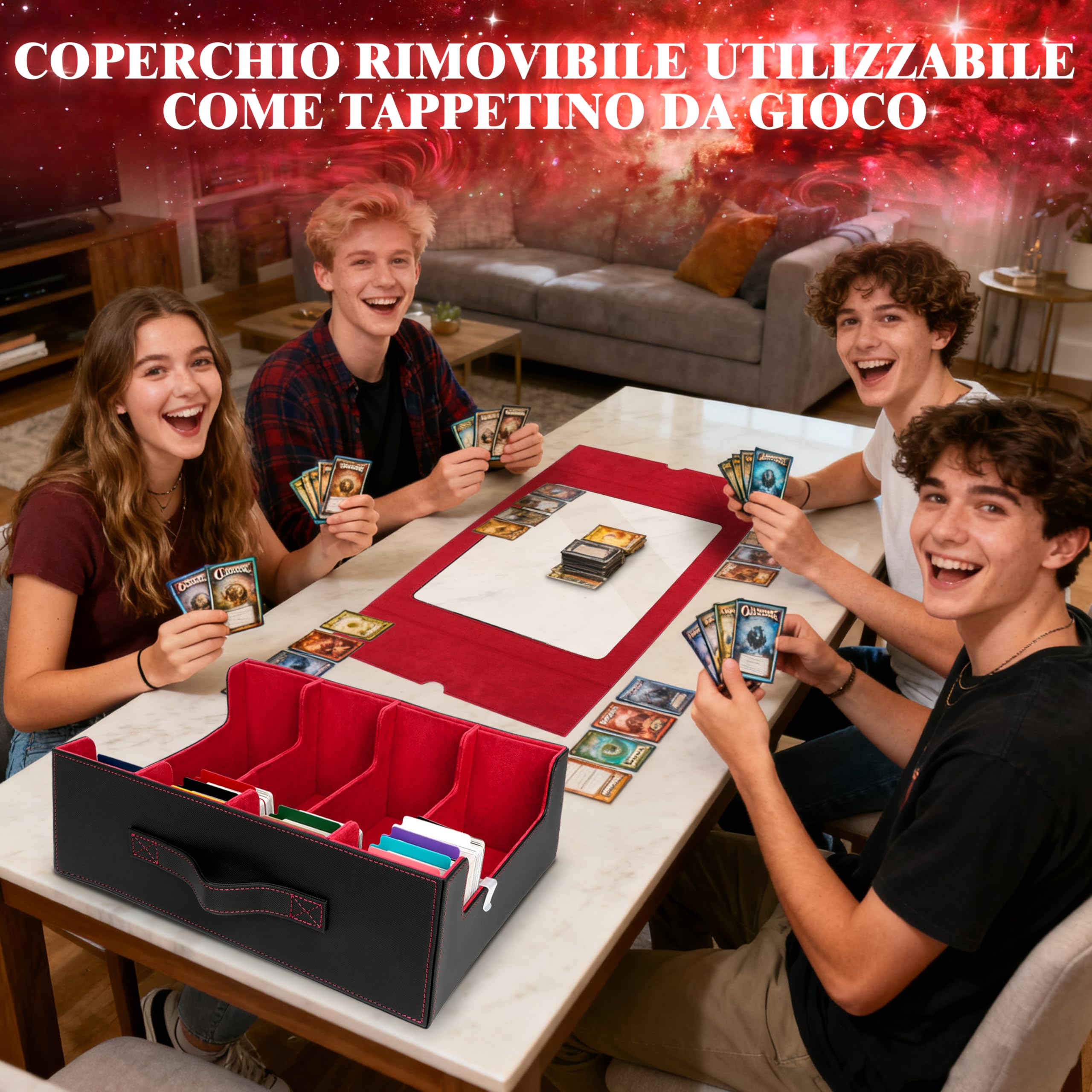 Charmofun Deck Box per Carte, Magnetic Scatola di Carte da Collezione per Oltre 2800+, Porta Deck con Pelle PU e Chiusura Magnetica, 10 Divisori per Carte, 4 Clip Divisorie (Rosso, 2400+)