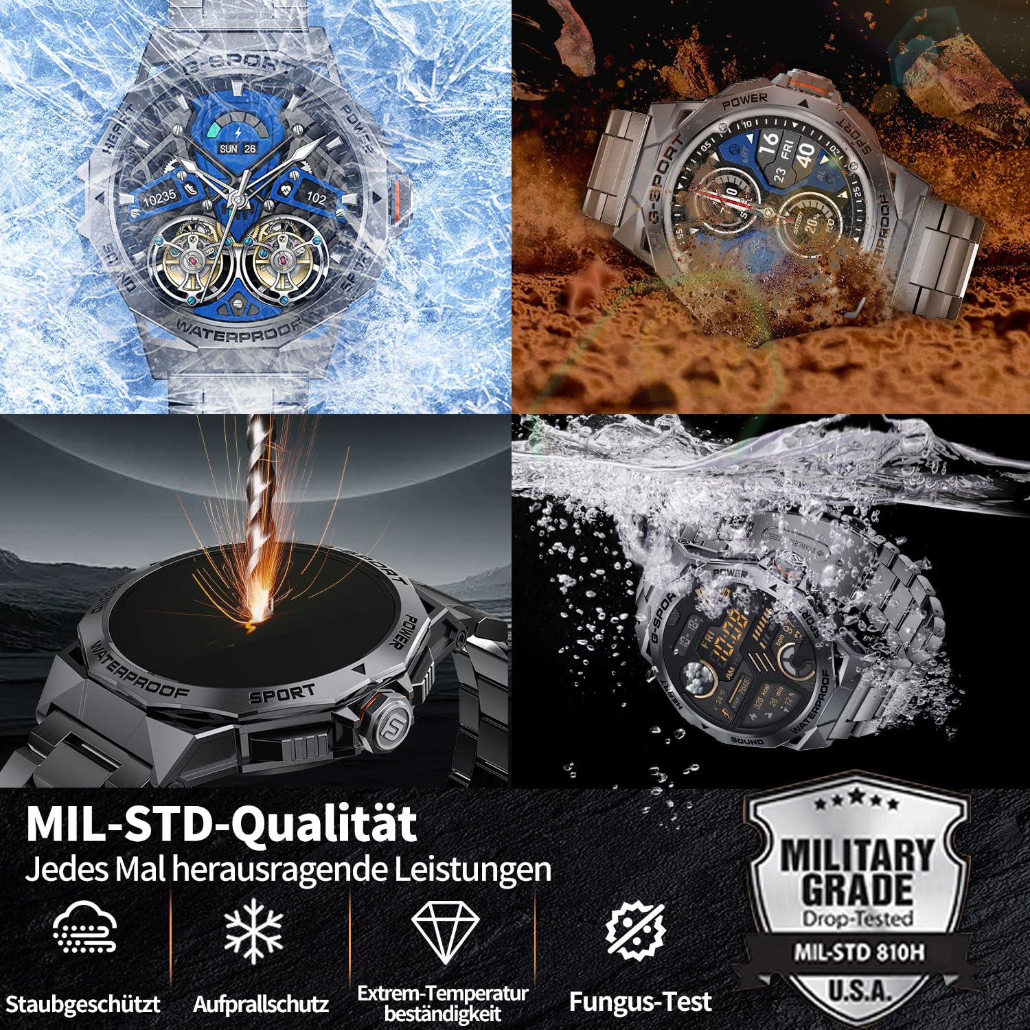 LIGE Reloj Inteligente Hombre con 3 Correas, 1,43" AMOLED Smartwatch Hombre con Llamadas, 24/7 Pulsómetro SpO2, Monitor de Sueño, 400mAh IP68 Impermeable Smartwatch Militar para Android iOS, Gris