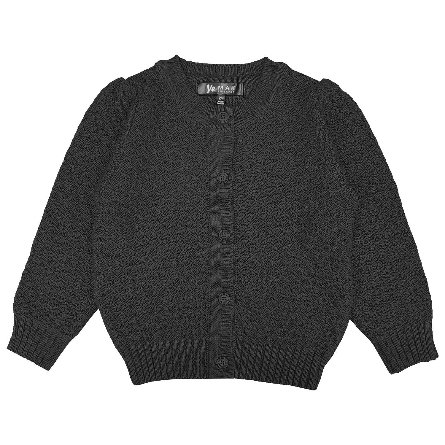 YEMAK Girl’s Knit Cardigan Sweater – Long Sleeve V-Neck Basic Kids Casual Button Down Soft Lightweight Knitted Cute Top