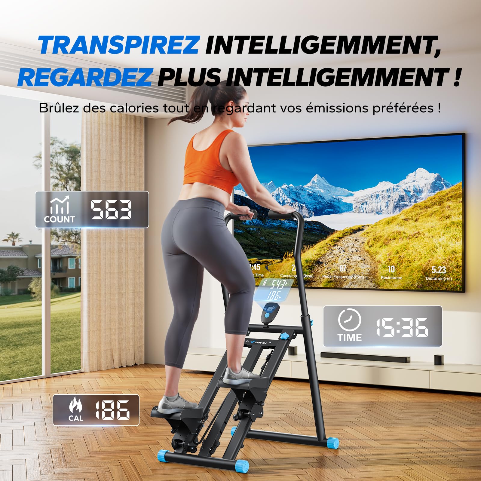 MERACH Stepper Escalier, Stair Stepper Pro,Stepper Fitness Appartement pour la Maison avec résistance réglable en 3 étapes,Folding Cardio Vertical Sport Climber avec Guidon réglable pour Büro