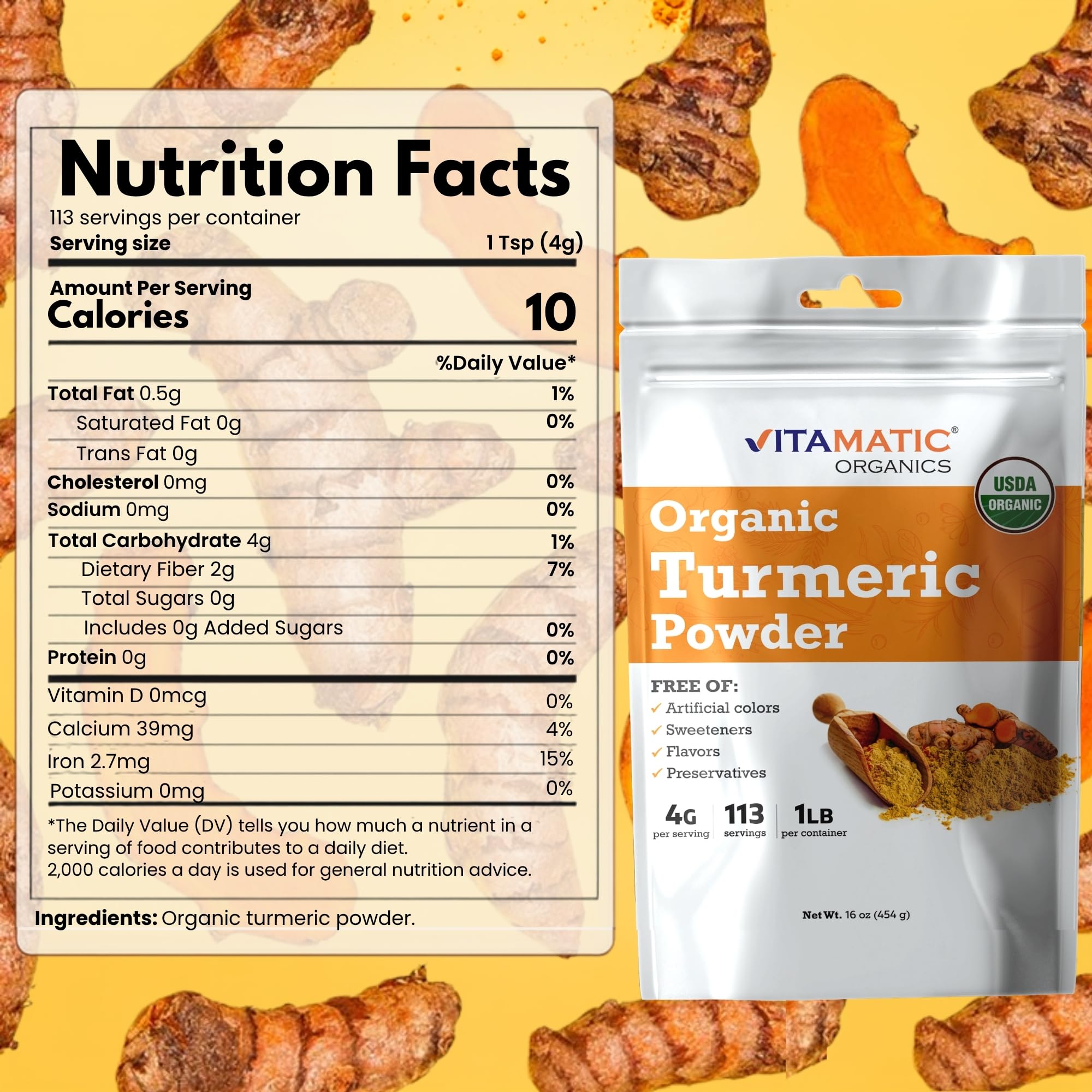 Vitamatic Certified USDA Organic Turmeric Powder – 1 lb (16 oz) — Amazon image 2