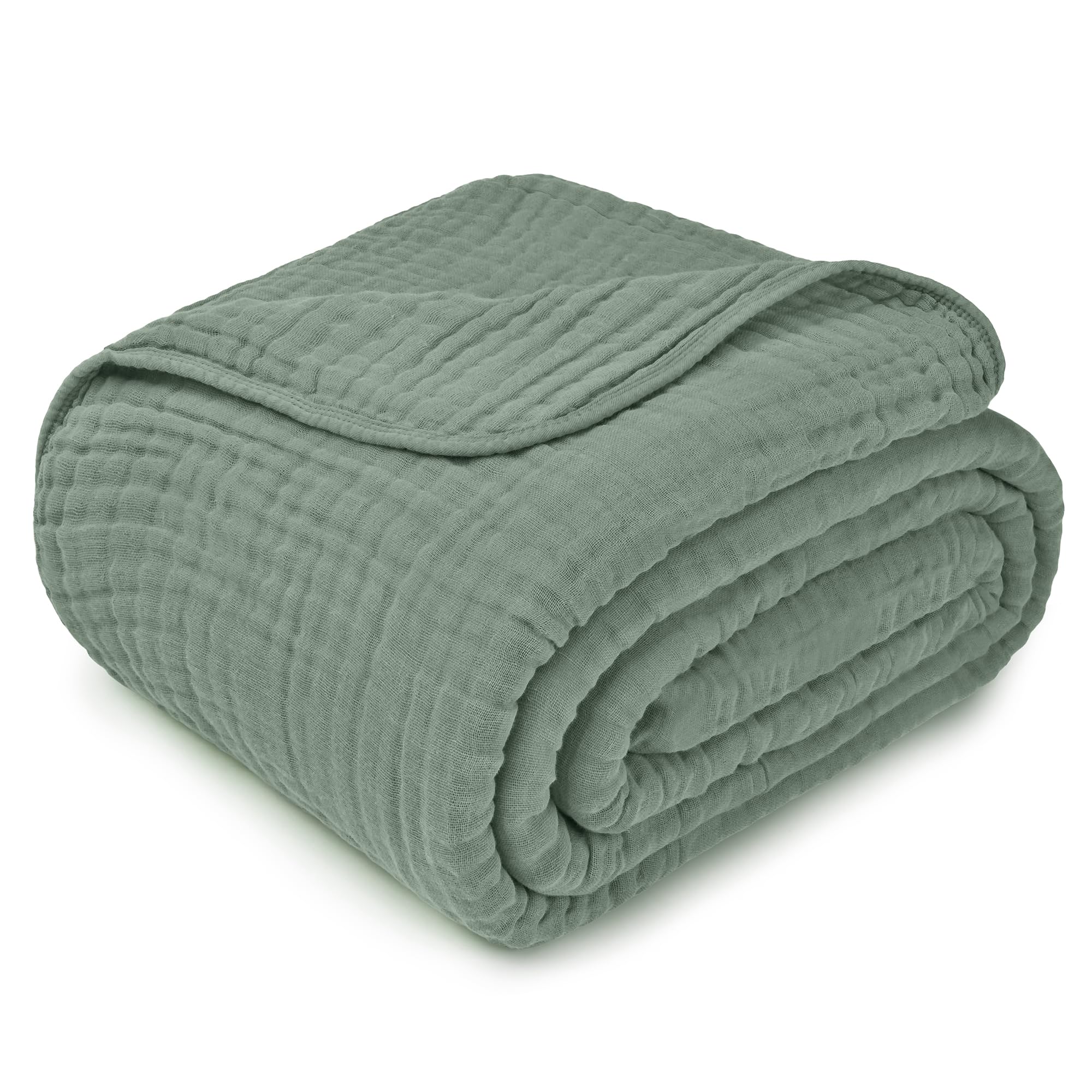 Musselin-Decke für Erwachsene, extra groß, King-Size-Größe, 279 x 228 cm, 6-lagig, kühlende Baumwolle, weich, atmungsaktiv, warm, Überwurf für Schlafzimmer, Wohnzimmer, Couch (Farn, King – Musselin)