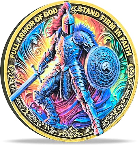 Moneda de desafío Full Armor of God Moneda motivacional inspiradora con versículo bíblico de Efesios 611 Mantente firme en la fe, ficha de fuerza