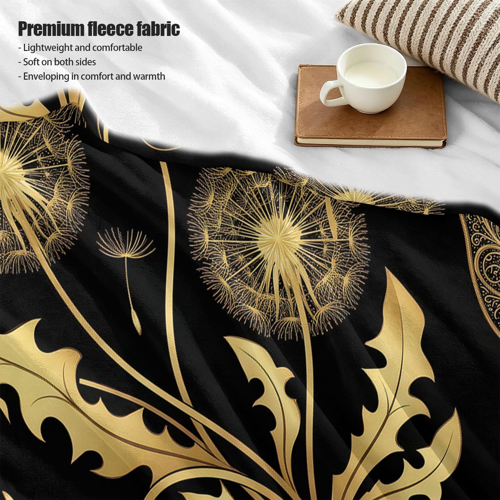 Kuscheldecke 180x220 cm Wohndecke - Vintage Pflanze Löwenzahn Flanell Decke, Flauschig Weich Warme Fleecedecke - Glamour Schmetterling Kinderdecke Schwarz Sofadecke, Geschenkidee für Jungen Mädchen