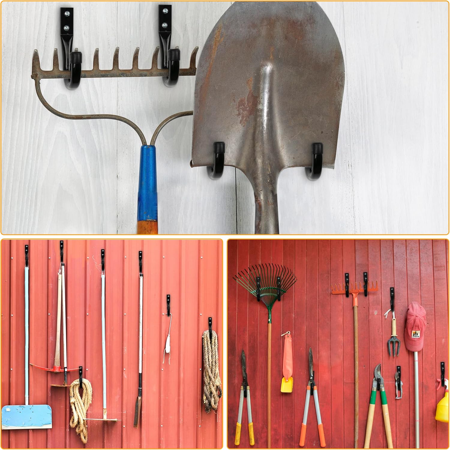 Black Heavy Duty Metal Garage Storage Hooks with Wall Anchors