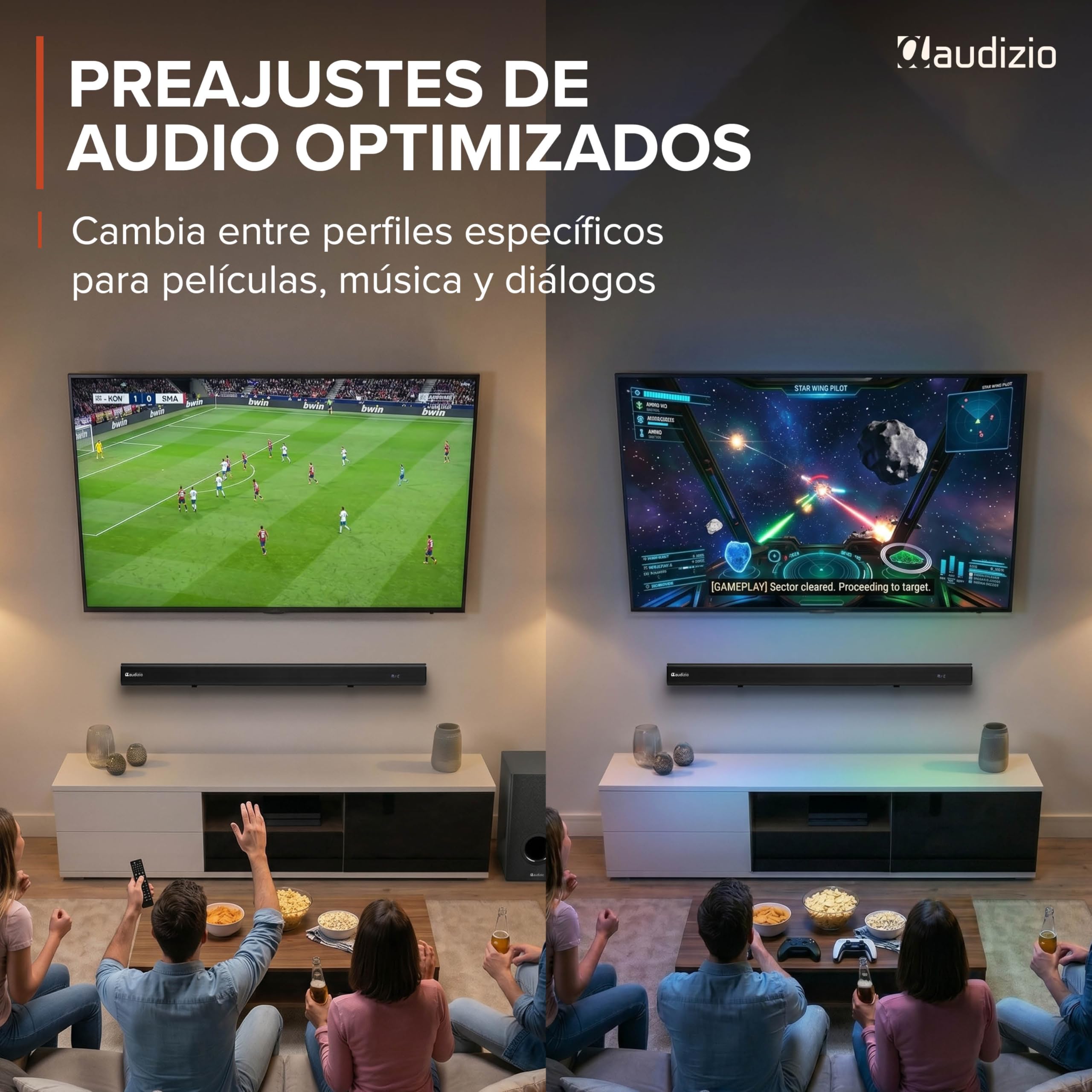 Audizio SB82S – Barra de Sonido 120W con subwoofer 5,25”, HDMI ARC, Bluetooth 5.3, USB y Entrada óptica, soundbar 80 cm para TV con Control Remoto y Montaje Pared, Color Negro