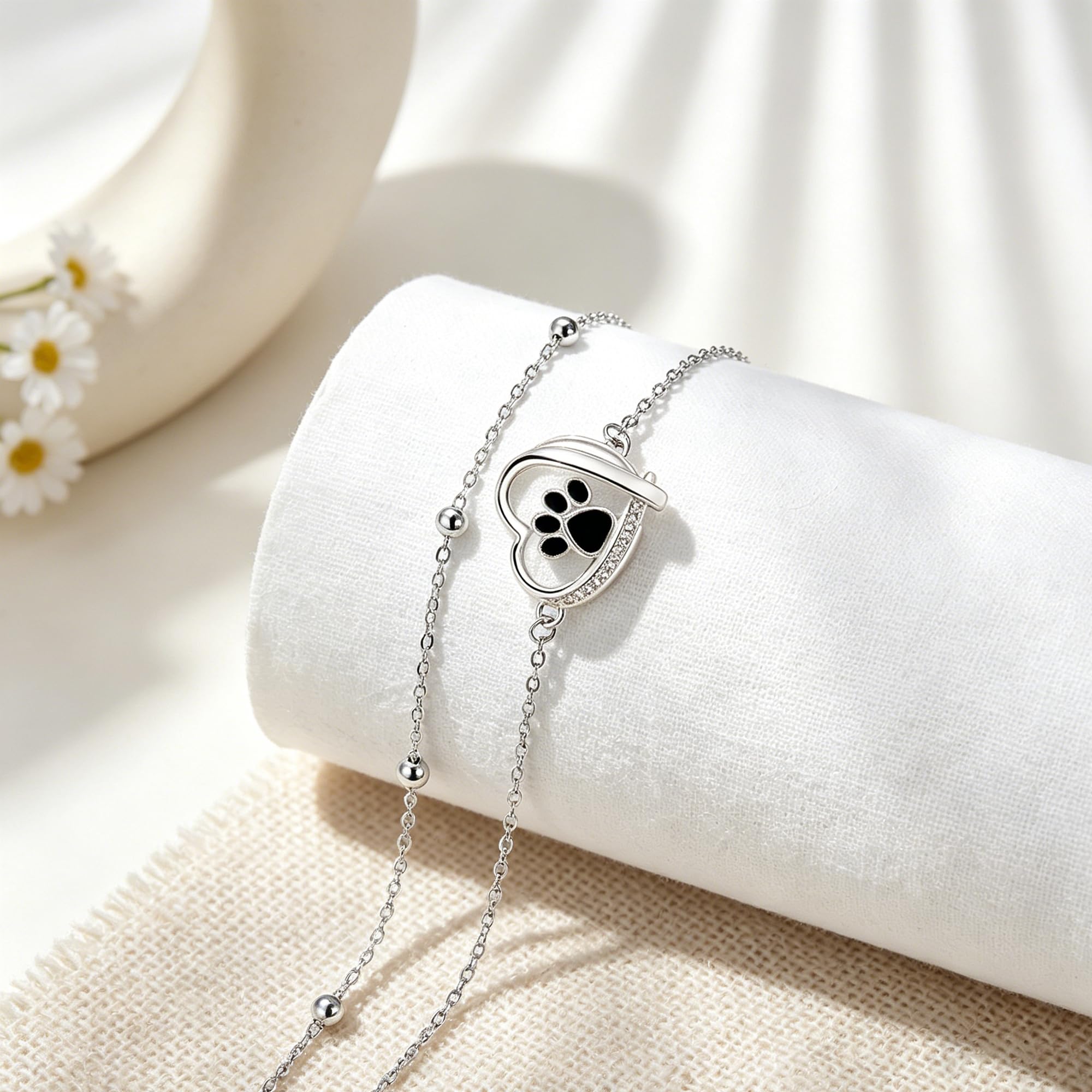 Bracelet de Cheville Femme Argent Sterling 925 Double Chaînes Été Pieds Nus Plage Chaînes de Cheville-Réglable 22+4cm