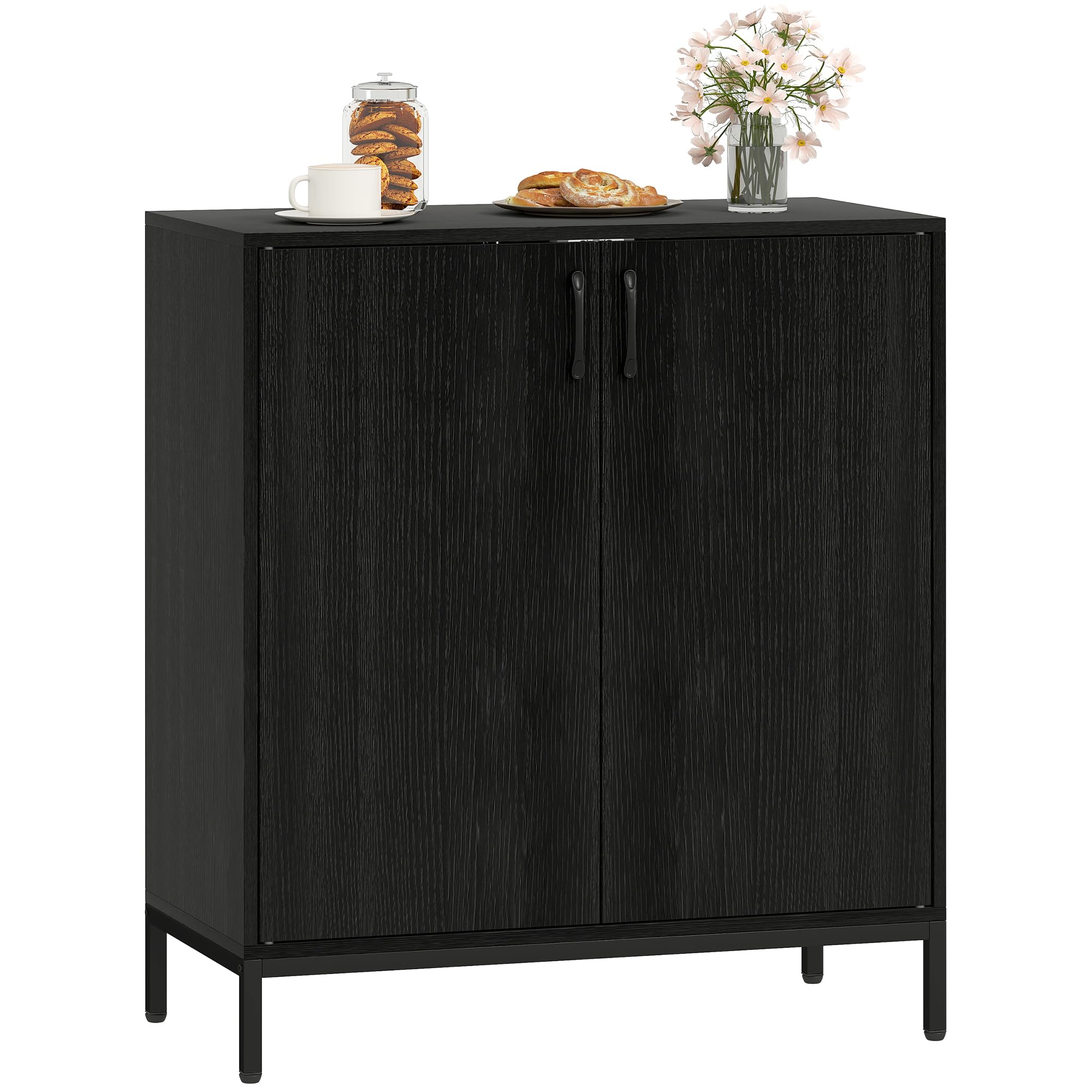 HOMCOM Credenza da soggiorno con 2 ante, credenza da cucina moderna, ripiano regolabile e base rialzata, per sala da pranzo, corridoio, camera da letto, 80x40x90 cm, nero