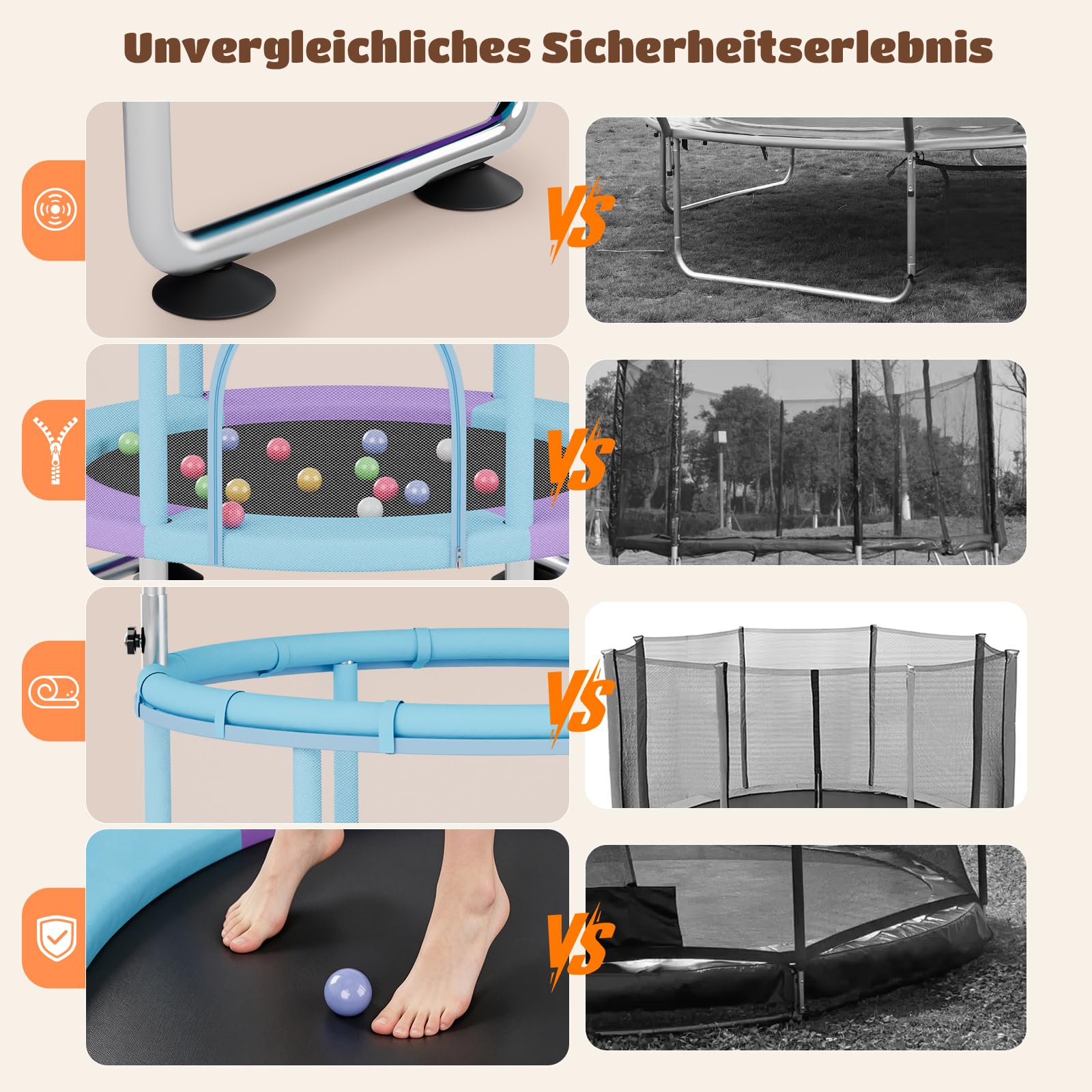 150cm Kindertrampolin, Trampolin Indoor/Outdoor für Kinder, Spielzeug mit Höhenverstellbarer Turnstange, 250KG Belastbar, Sicherheitsnetz, Basketballkorb, Schaukel, Ringe, Boxsack, Ozeanbälle