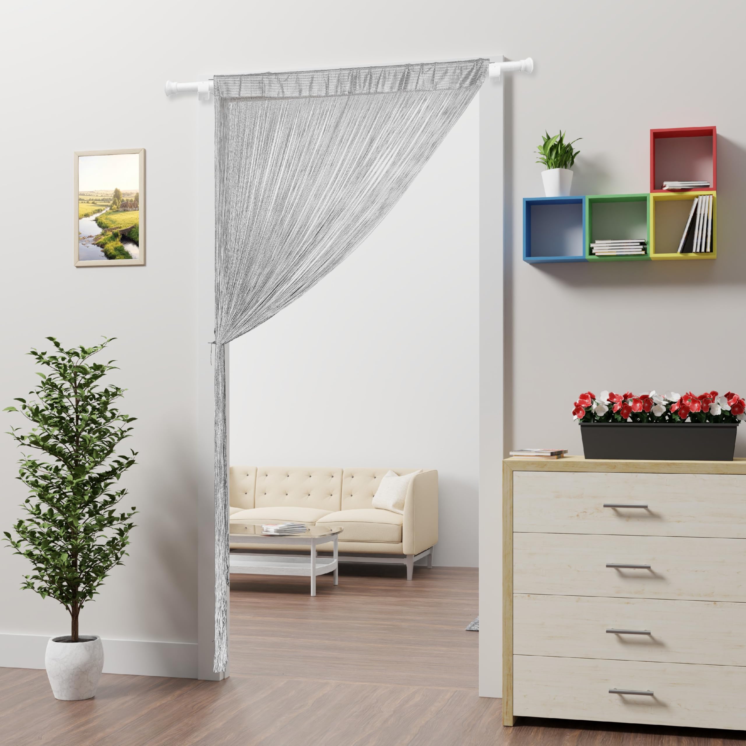 Tenda per porta - Zanzariera con cordini - Tende per finestre e porte con perline - Separatore per stanza, cucina e esterni - Grigio - 100 x 280 cm