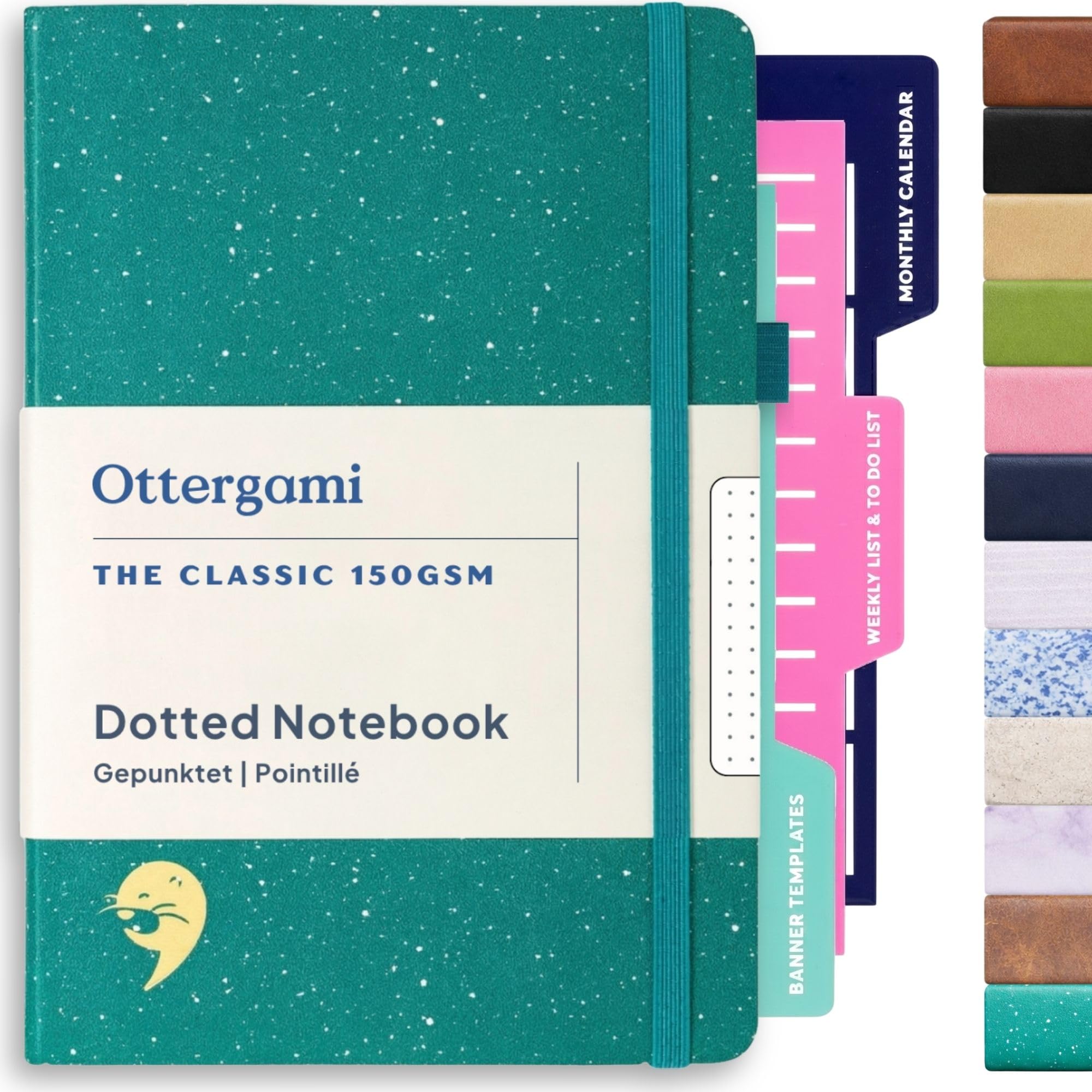 Ottergami The Classic Carnet A5 Vert Moucheté Bullet Pointillé Journal 150gsm Papier Dotted Notebook Relié Cartonné 192pg