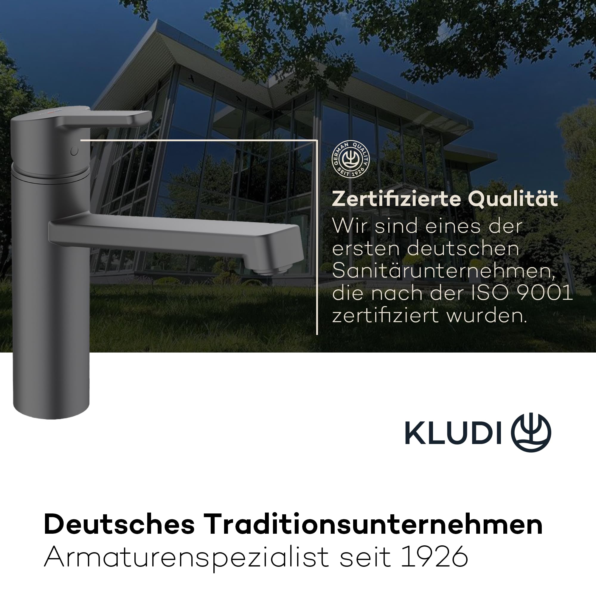 KLUDI-M3 Niederdruck Armatur Küche 360° schwenkbar, Wasserhahn Küche Schwarz mit 1 Strahlart, Mischbatterie Küche mit komfortabler Auslaufhöhe von 17 cm, Küchenarmatur Schwarz