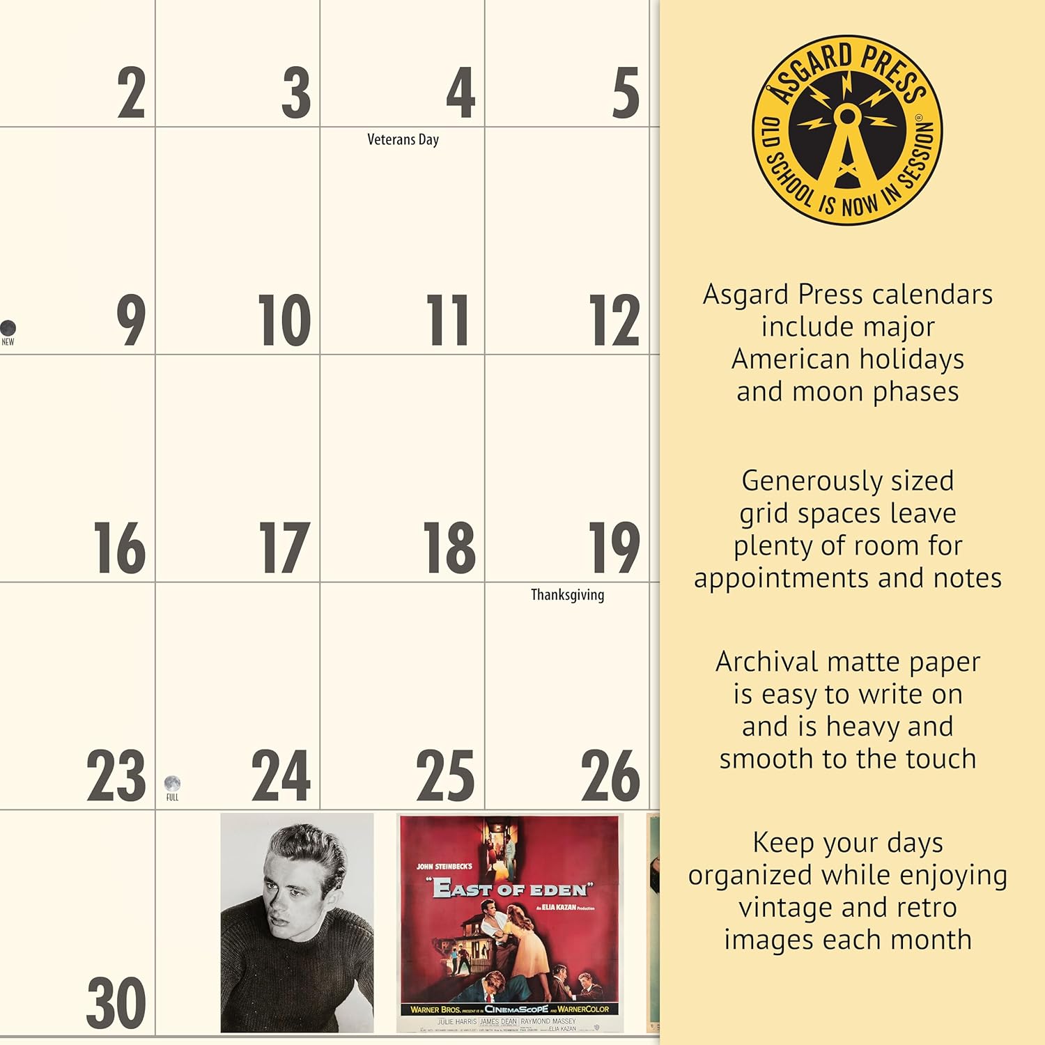 Asgard Press 2026 Vintage Movie Posters Deluxe Wall Calendar, 16 Months, Frame-Ready Classic Movie Poster Art with Commentary, 11”x30” (Size When Open)