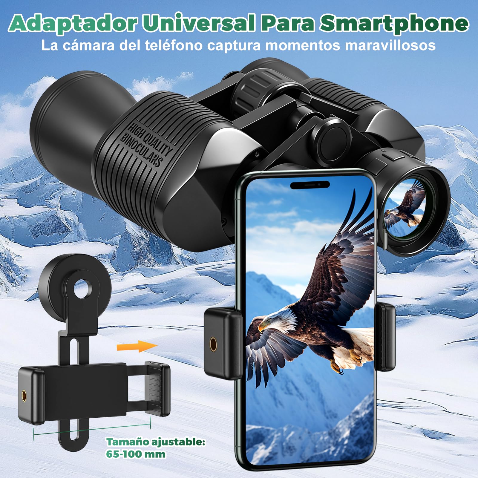 Prismáticos Compactos Profesionales 20 X 50 para Adultos Niño, Binoculares con Campo de Visión Amplio, Óptica FMC,Adaptador,Binoculars Ligero para Observación de Aves Acampada Caza Ópera Conciertos