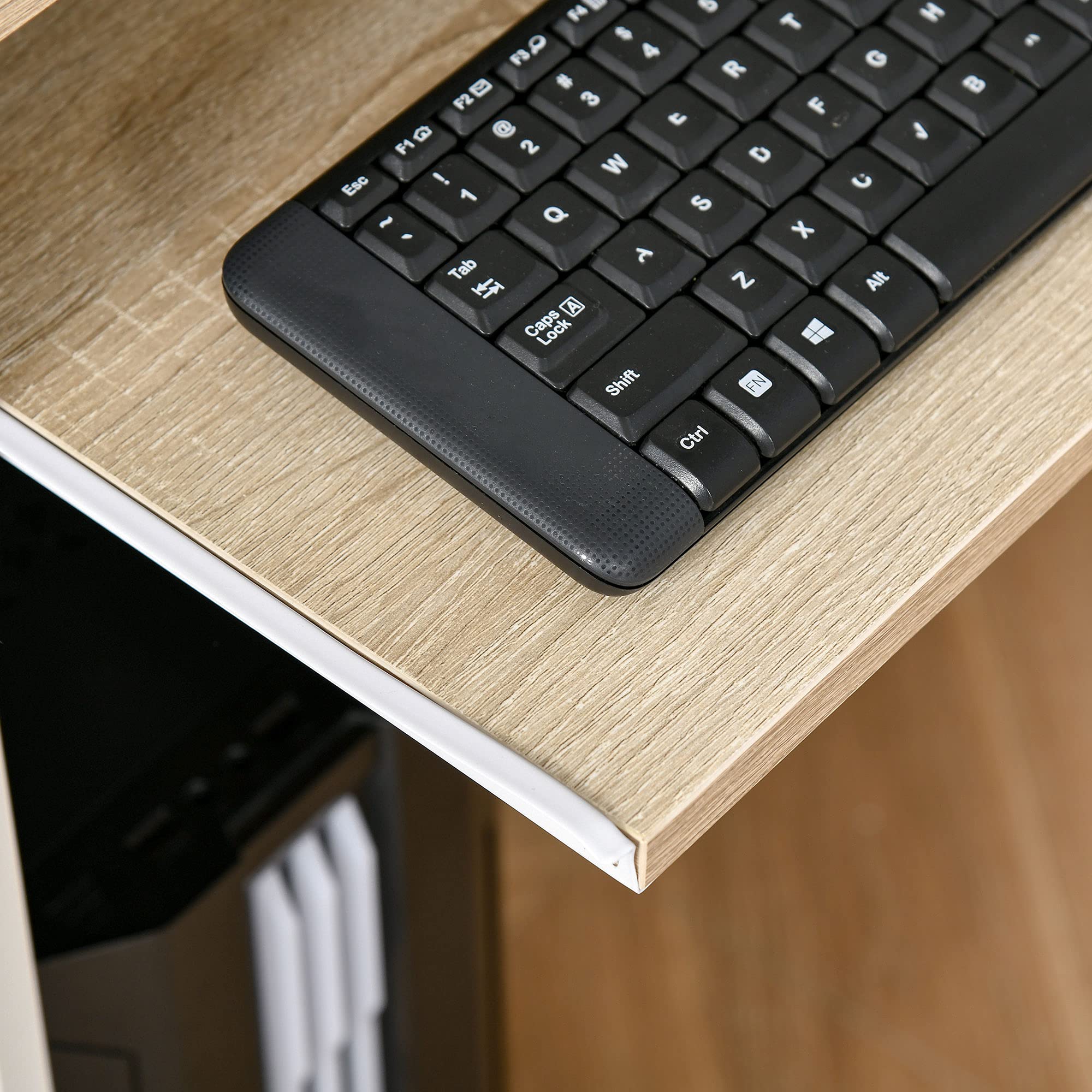 HOMCOM Scrivania Ufficio, 80x45x75 cm Scrivania Salvaspazio con Vassoio Tastiera, Cassetto per Documenti, Tavolo Computer per Casa Studio Ufficio, Rovere e Bianco