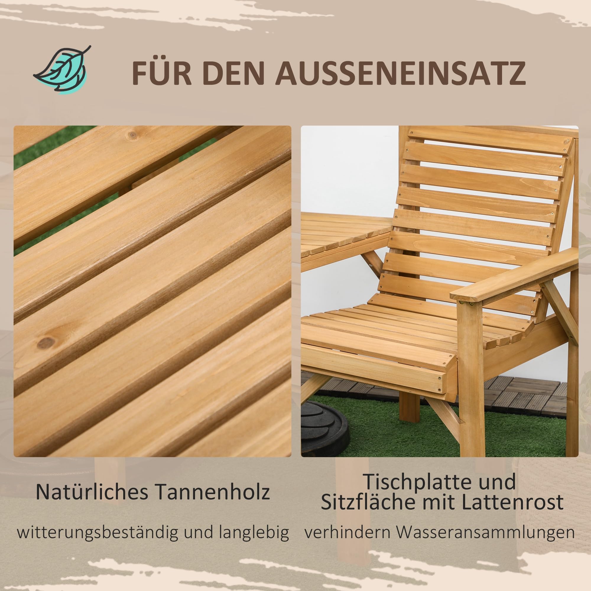 Outsunny Bistro-Set 3-teilig aus Holz Wetterfest Gartenmöbel Set mit Lamellendesign Sonnenschirmloch Gartenstühlen Outdoor Balkonmöbel Set Sitzgruppe Balkonset Gartengarnitur Braun