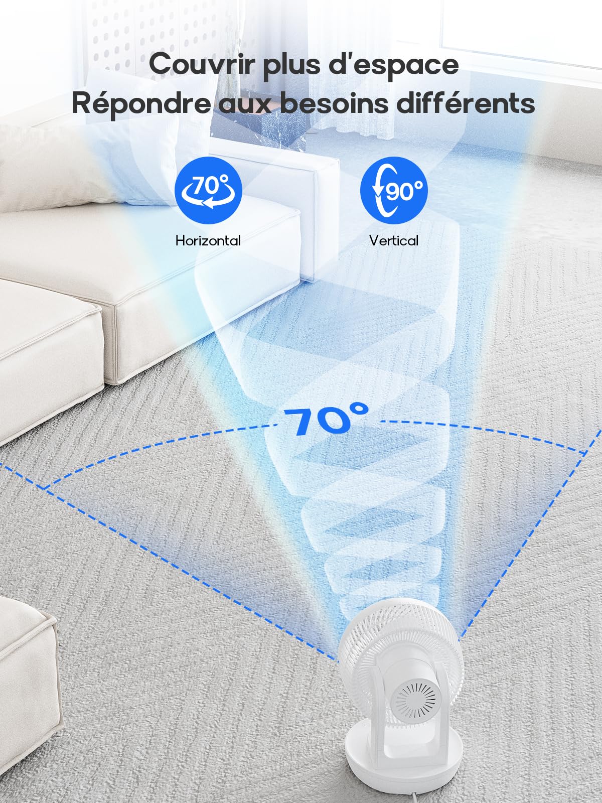 MYCARBON Ventilateur Silencieux avec Télécommande 1800m³/h ECO Mode 3D Oscillation 4 Vitesses Minuterie 12h Turbo Ventilateur de Table à Circulation d'Air pour Bureau Chambre 30m², Blanc