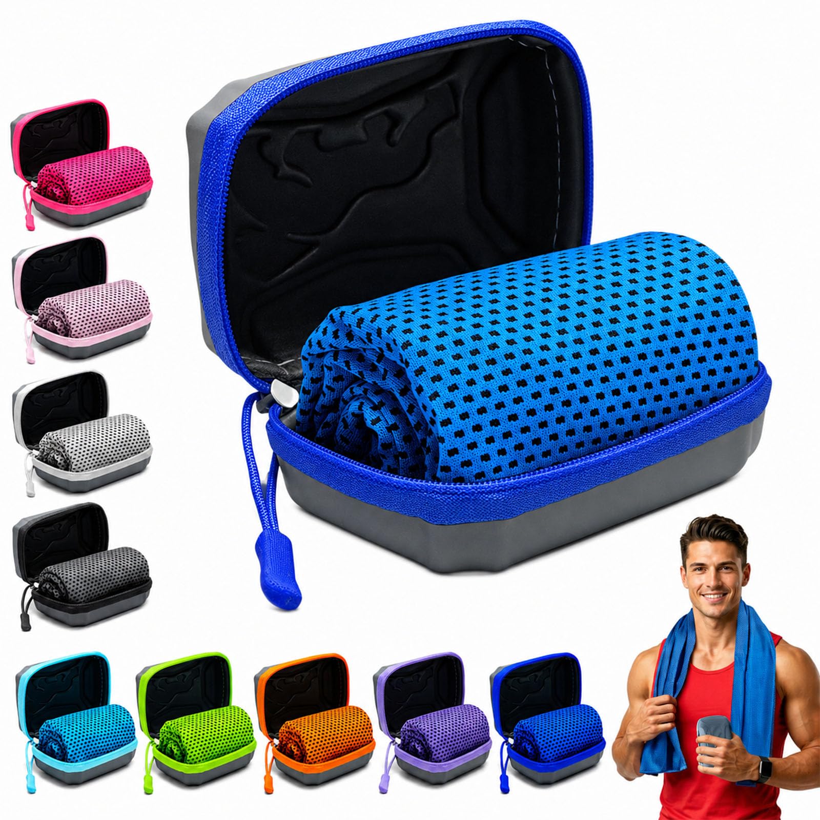 Auriiktch Cooling Towels for Hot Weather, Cool Towels for Neck Hot Weather with Storage Box, Sweat Towel for Men Women Kids Gym Workout Running Yoga Golf Camping (I, M: 30 x 90 cm)