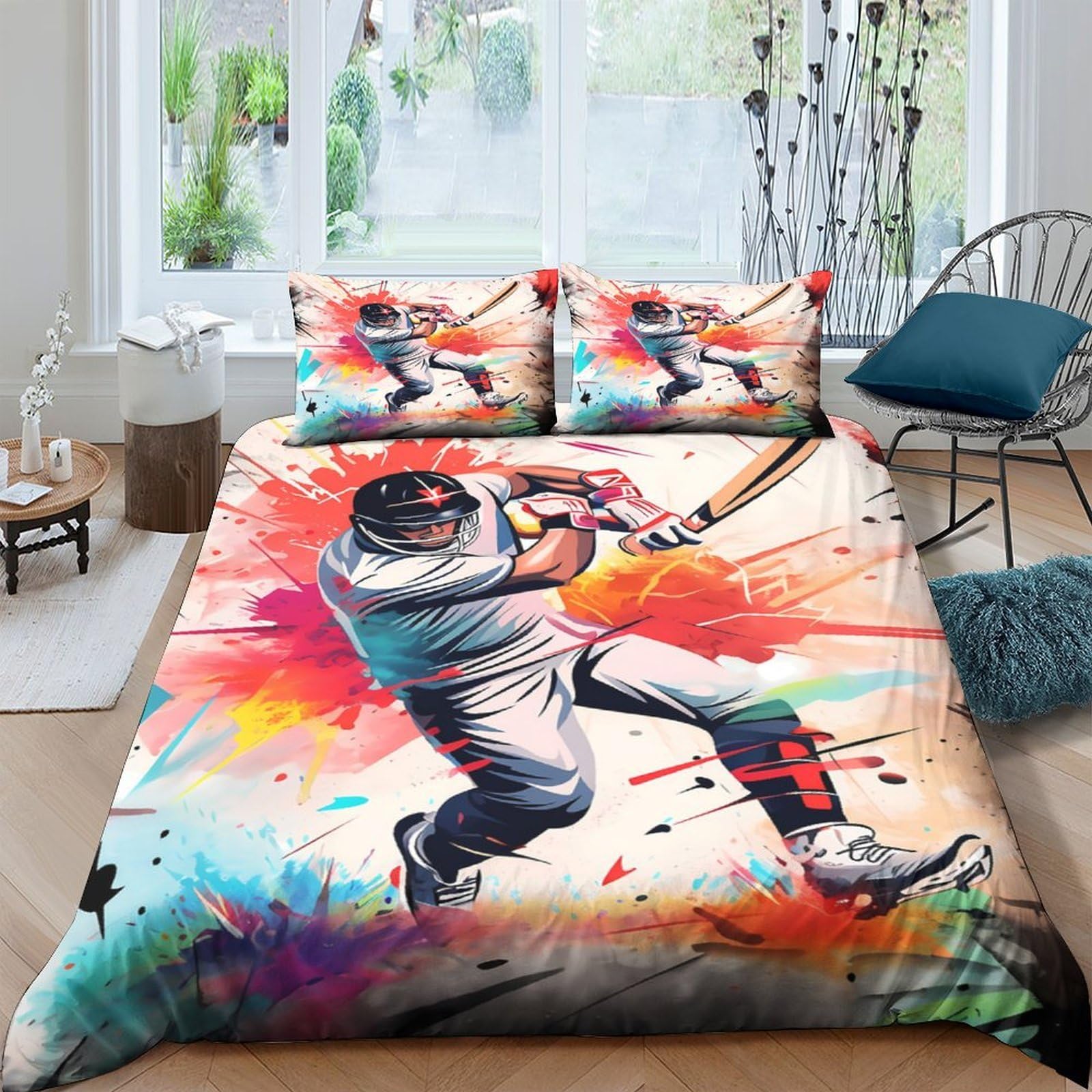 Ctjqhvkz Style-8 3D Printed Cricket Player Fitted Sheet Microfiber Vibrant Sports Bed Cover For Bedroom Dorm Mattress Protection Decor Single（135X200cm）