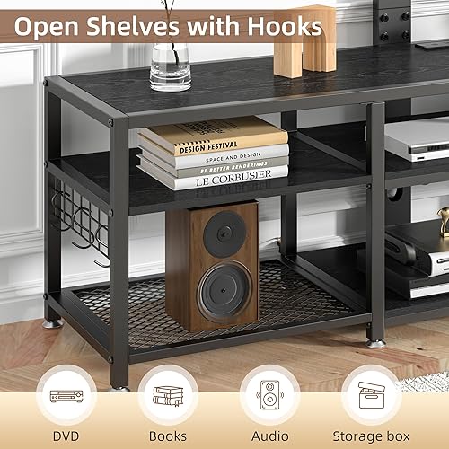 Miniatura 5 de VECELO Soporte de TV de 63 pulgadas con soporte y tomas de corriente, consola central de entretenimiento con estantes de almacenamiento abiertos,