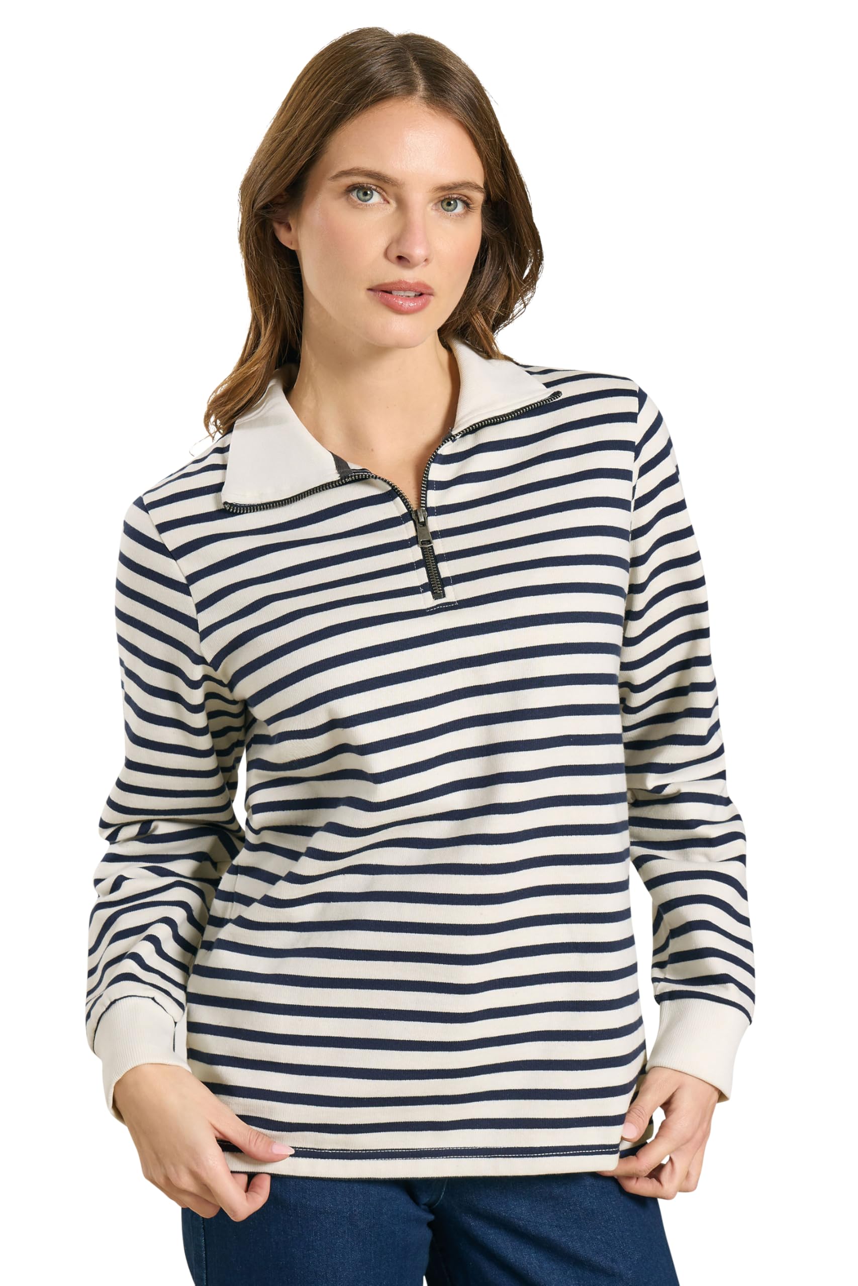 M&Co Women's Stripe Quarter Zip Sweatshirt | Size: 14