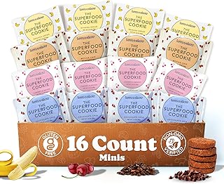 Love + Chew Mini Vegan Cookies, Gluten Free, 3-4g Plant Based Protein Per Cookie, Healthy Snacks for Adults and Kids, Individually Wrapped Cookies, Variety Pack, 16 Pack