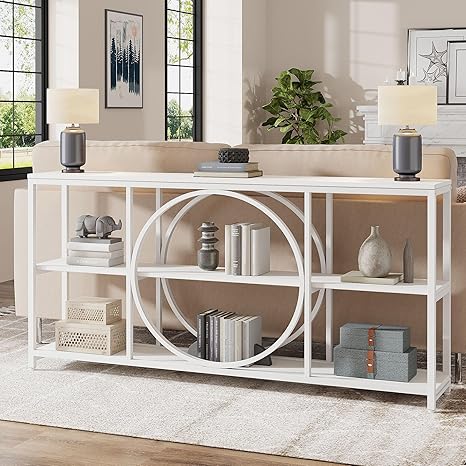 Tribesigns 70.9 inch Sofa Console Table, Modern Extra Long Entryway Tables with 3 Tier Storage Shelves Metal Frame for Foyer Hallway Living Room Behind Couch, Pure White