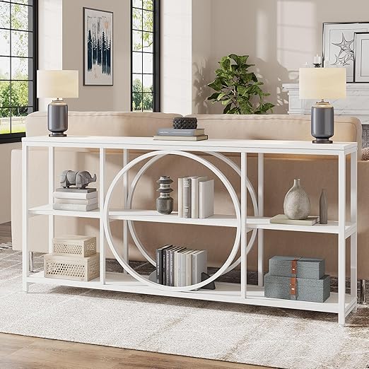 Tribesigns 70.9 inch Sofa Console Table, Modern Extra Long Entryway Tables with 3 Tier Storage Shelves Metal Frame for Foyer Hallway Living Room Behind Couch, Pure White