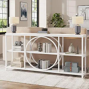 Tribesigns 70.9 inch Sofa Console Table, Modern Extra Long Entryway Tables with 3 Tier Storage Shelves Metal Frame for Foyer Hallway Living Room Behind Couch, Pure White