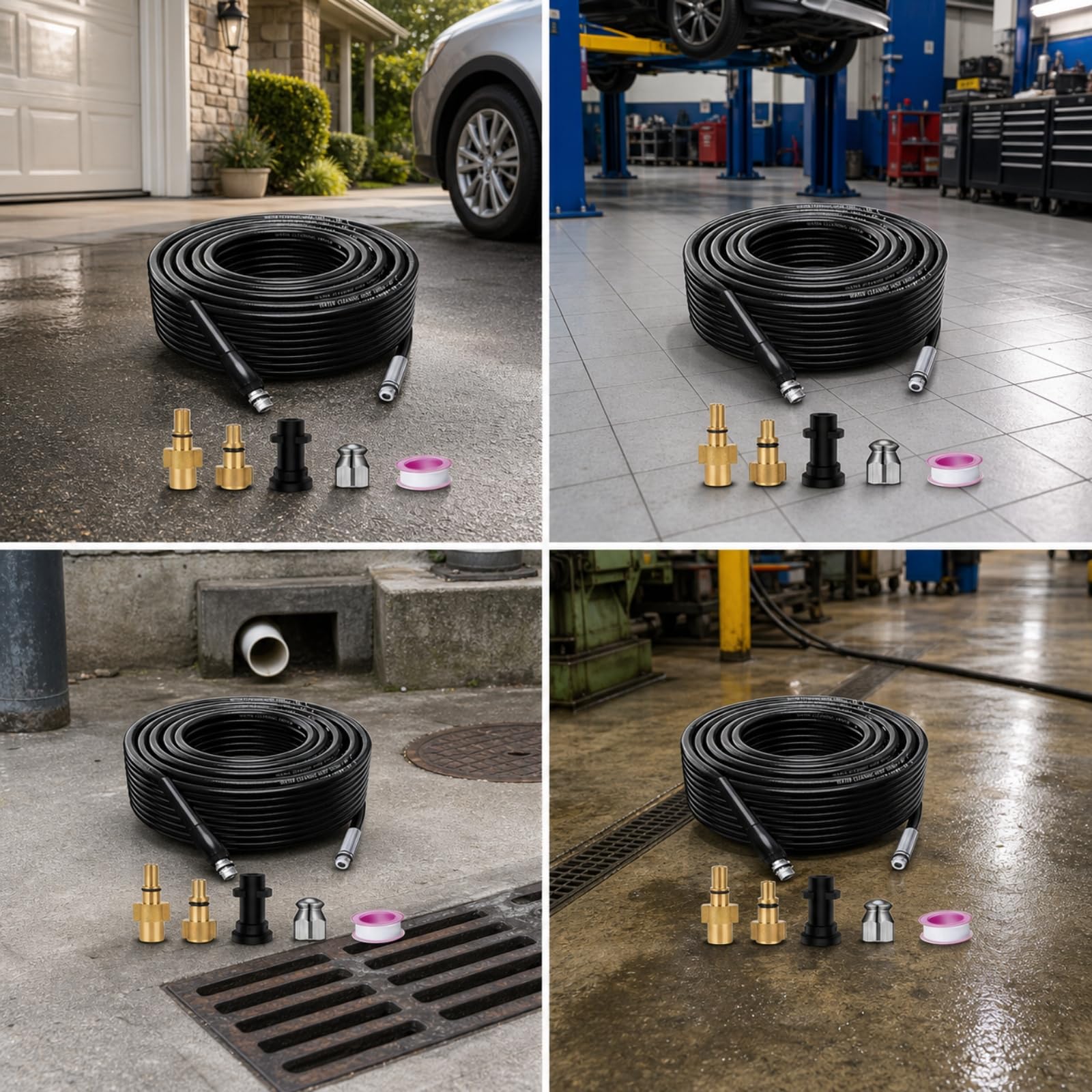 MagiDeal Tubo per Idropulitrice con Kit attatori Completo E Punta per Getto Alta Pressione per Pulizia di Condutture E Canali di Grondaia con Struttura Rinforzata atto per Pulizia Professionale