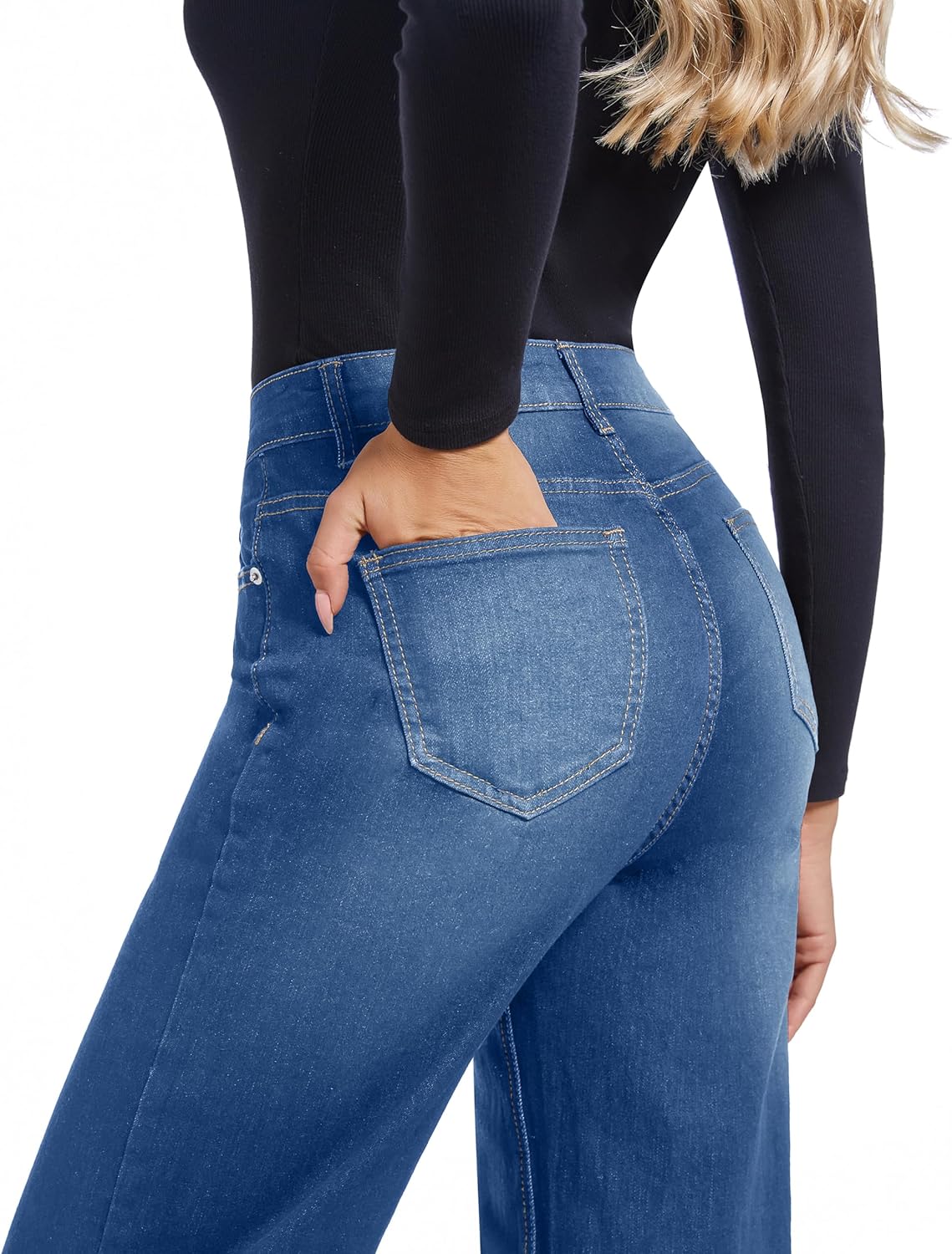 Women's Jeans Straight Leg Casual High Waisted Stretch Trendy Black Pull On Jeans for Women - Image 4