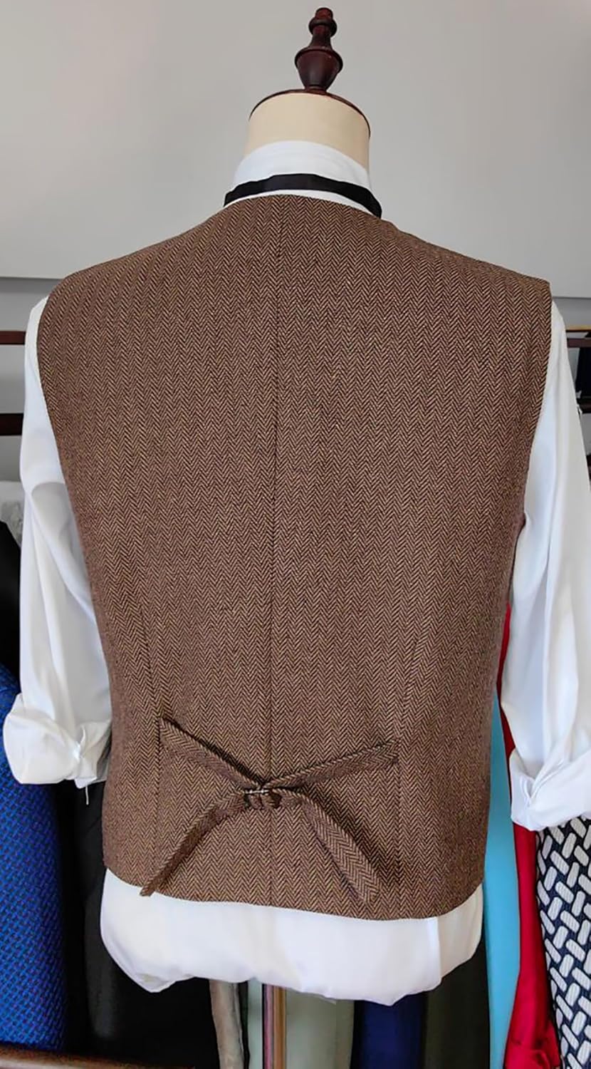 Men's Suit Vests Wool Tweed Vest V Neck Slim Fit Waistcoat Formal Business Retro for Wedding - Image 5