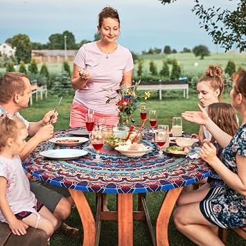 Round Tablecloth Waterproof Elastic Edged Fitted Vinyl Table Cloth