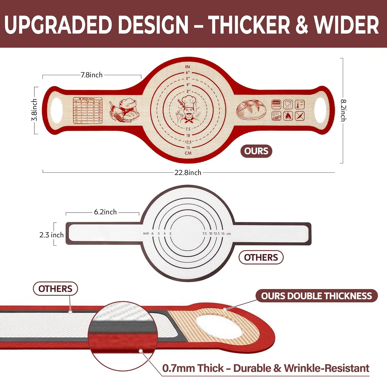 Silicone Bread Sling for Dutch Oven, 2 PCS Non-Stick Reusable Bread Baking Mats with Long Handles, Seamless Design Easy to Transfer Sourdough Sling Silicone Sourdough Sling Dough (Round Red, Gray) - Image 7