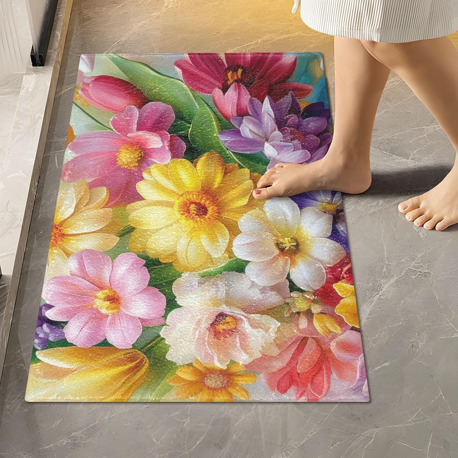 Bathroom Rug Sets 2 Piece, Soft Absorbent Non Slip Bathroom Rugs, Blooming Roses Lavender and Peony with Leaves Bath Mat for Toilet, Shower