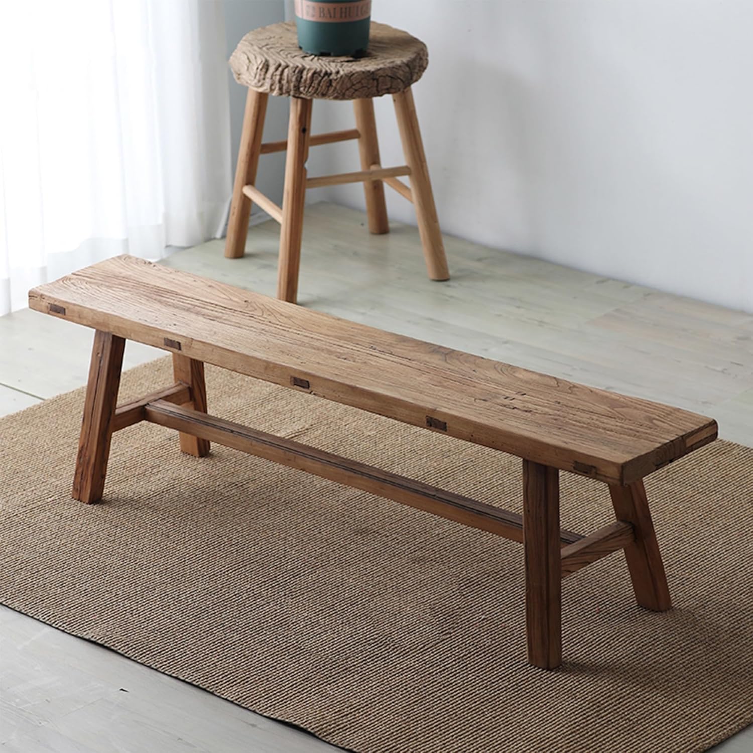 Farmhouse Entryway Wood Bench Dining Table Bench Wooden End of Bed Bench Indoor for Bedroom Kitchen Dining Room Hallway(160cm/63in)