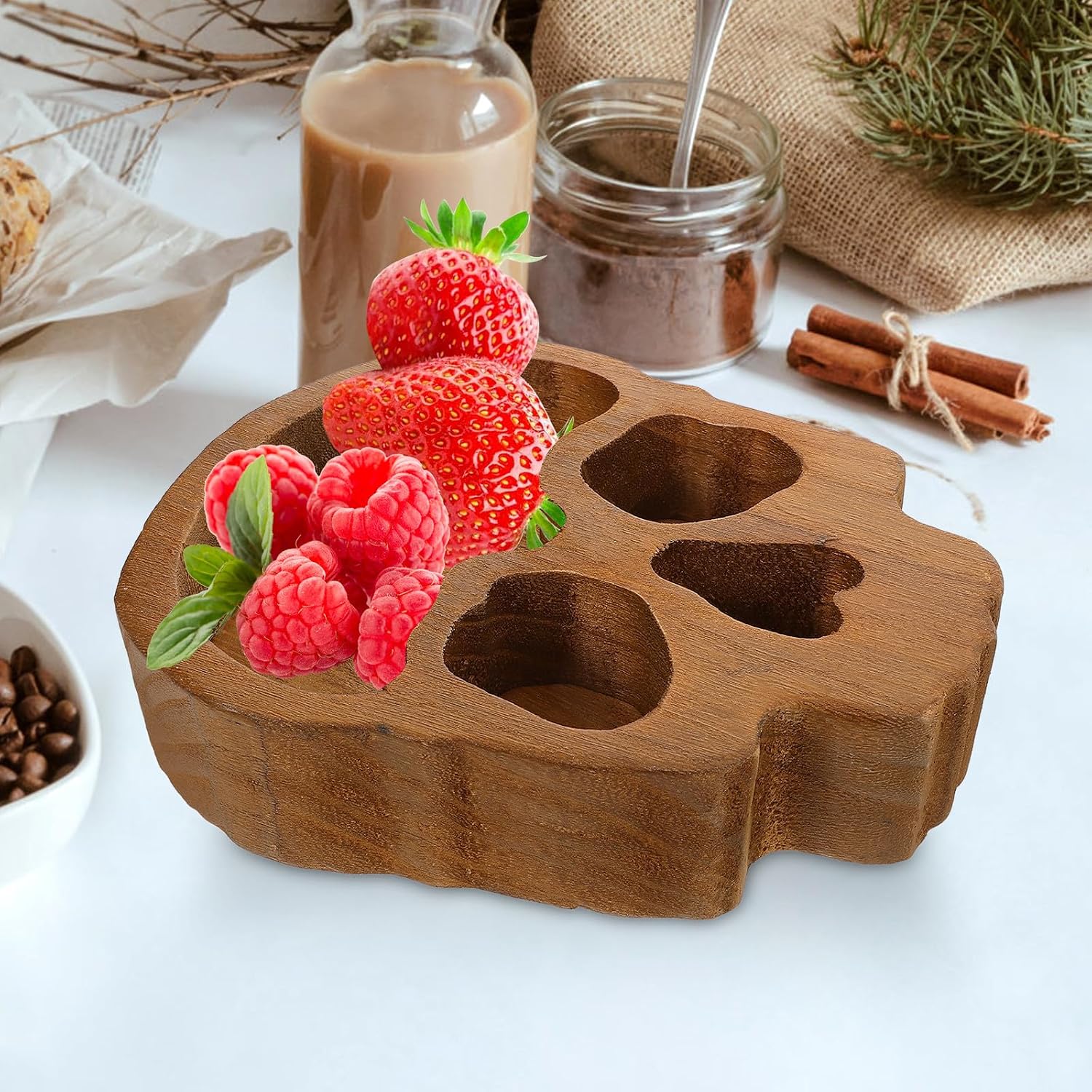MAGICLULU Wooden Skull Head Candle Bowl Serving Tray Made of Wood, Easy to Display and Reusable, for Halloween Snack Tray or Candle Holder, Creative and Simple Design for Party Use