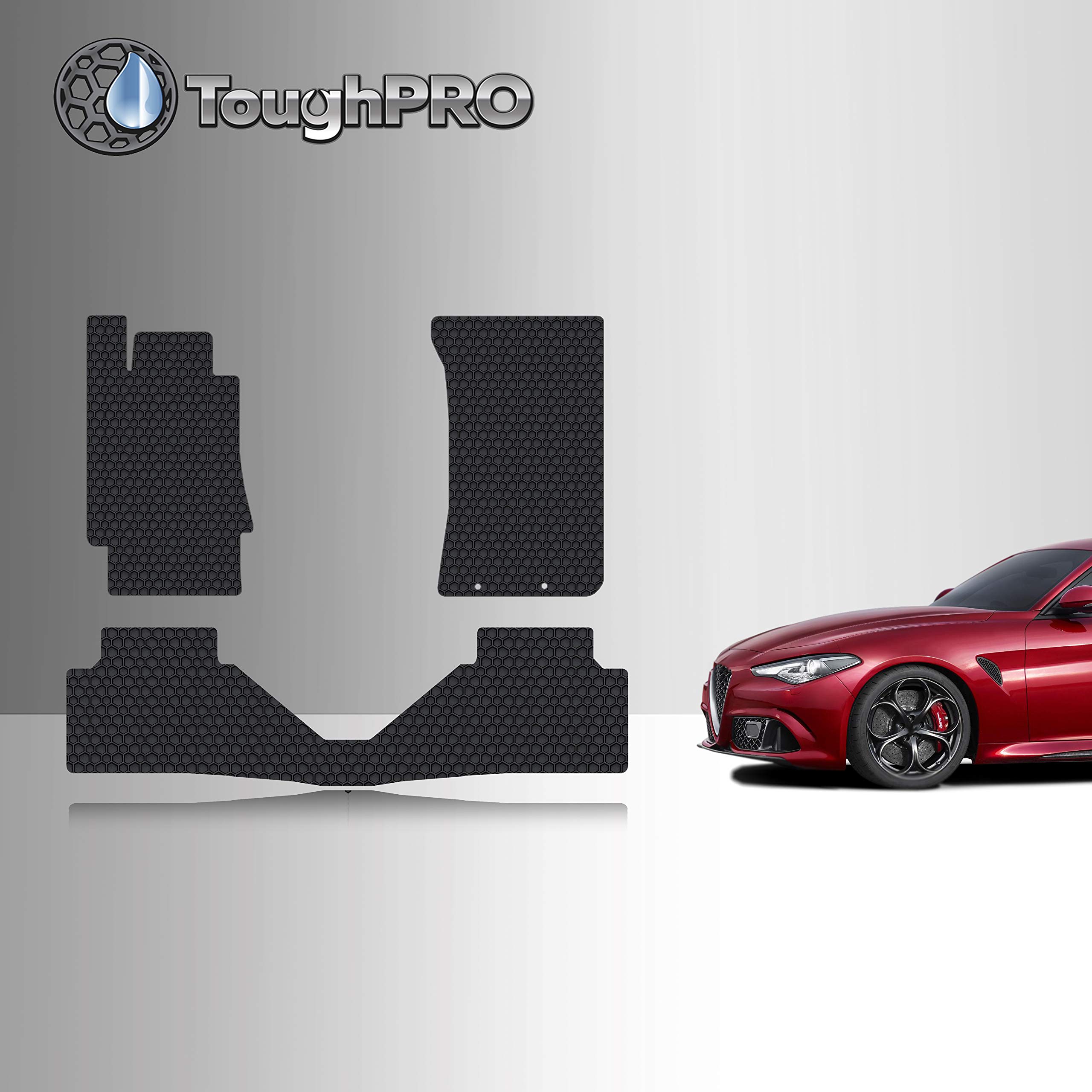 TOUGHPROFloor Mats Accessories Set Compatible with Alfa Romeo Giulia RWD All Weather Heavy Duty Custom Fit (Made in USA) Black Rubber 2017 2018 2019 2020 2021 2022 2023 2024