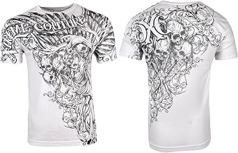 Xtreme Couture by Affliction Mens T-Shirt Nemesis, White, Gothic Skull Design, Short Sleeve, Graphic Print